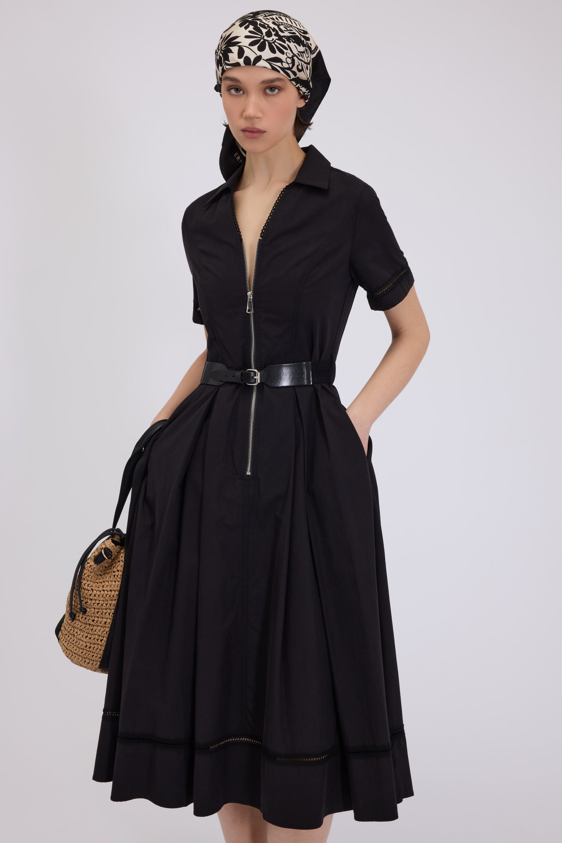 ABITO CHEMISIER MIDI IN POPELINE CON ZIP E CINTURA