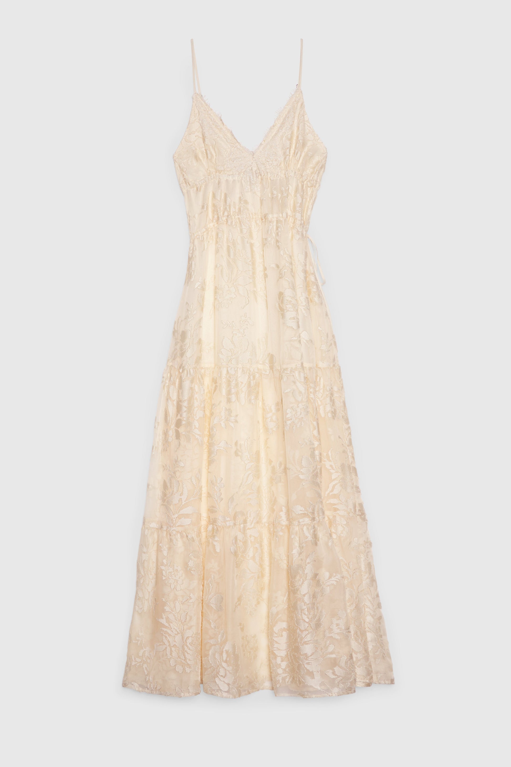 ABITO LUNGO A BALZE IN RASO DEVORÉ FLOREALE