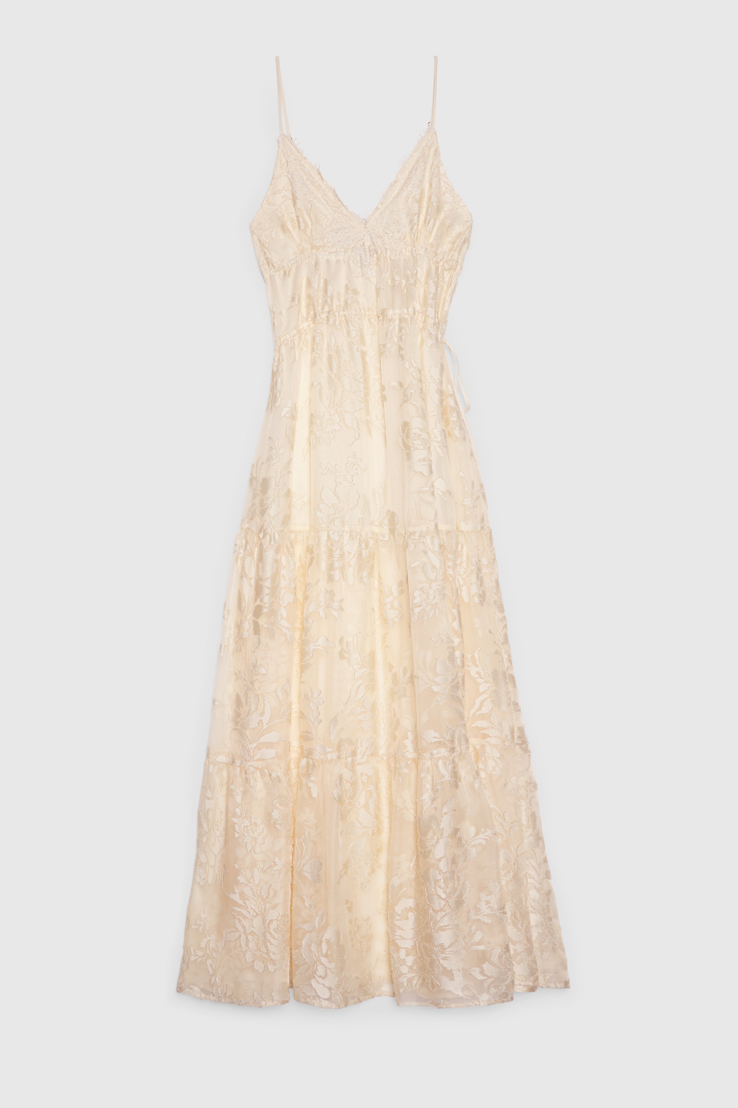 ABITO LUNGO A BALZE IN RASO DEVORÉ FLOREALE