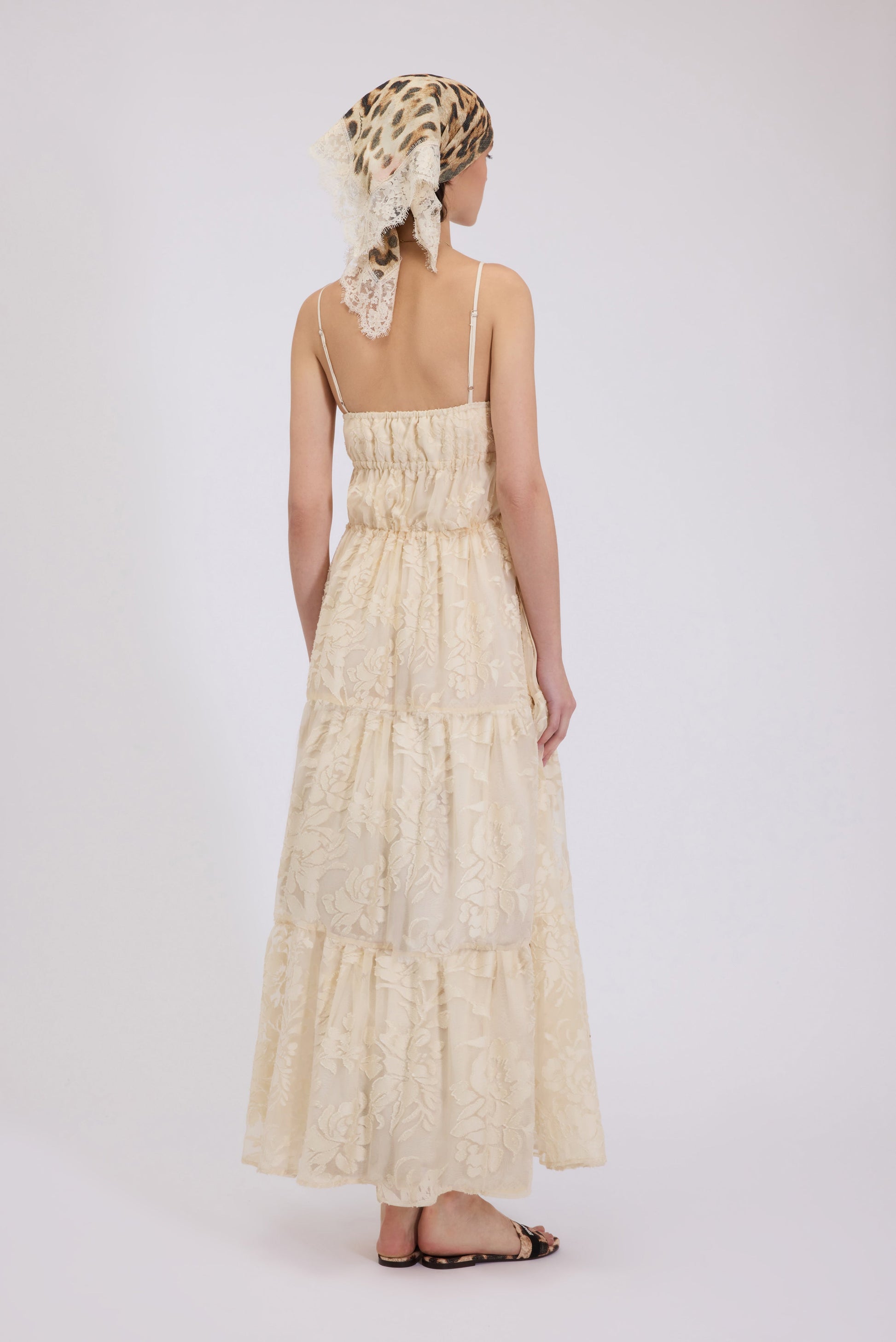 ABITO LUNGO A BALZE IN RASO DEVORÉ FLOREALE