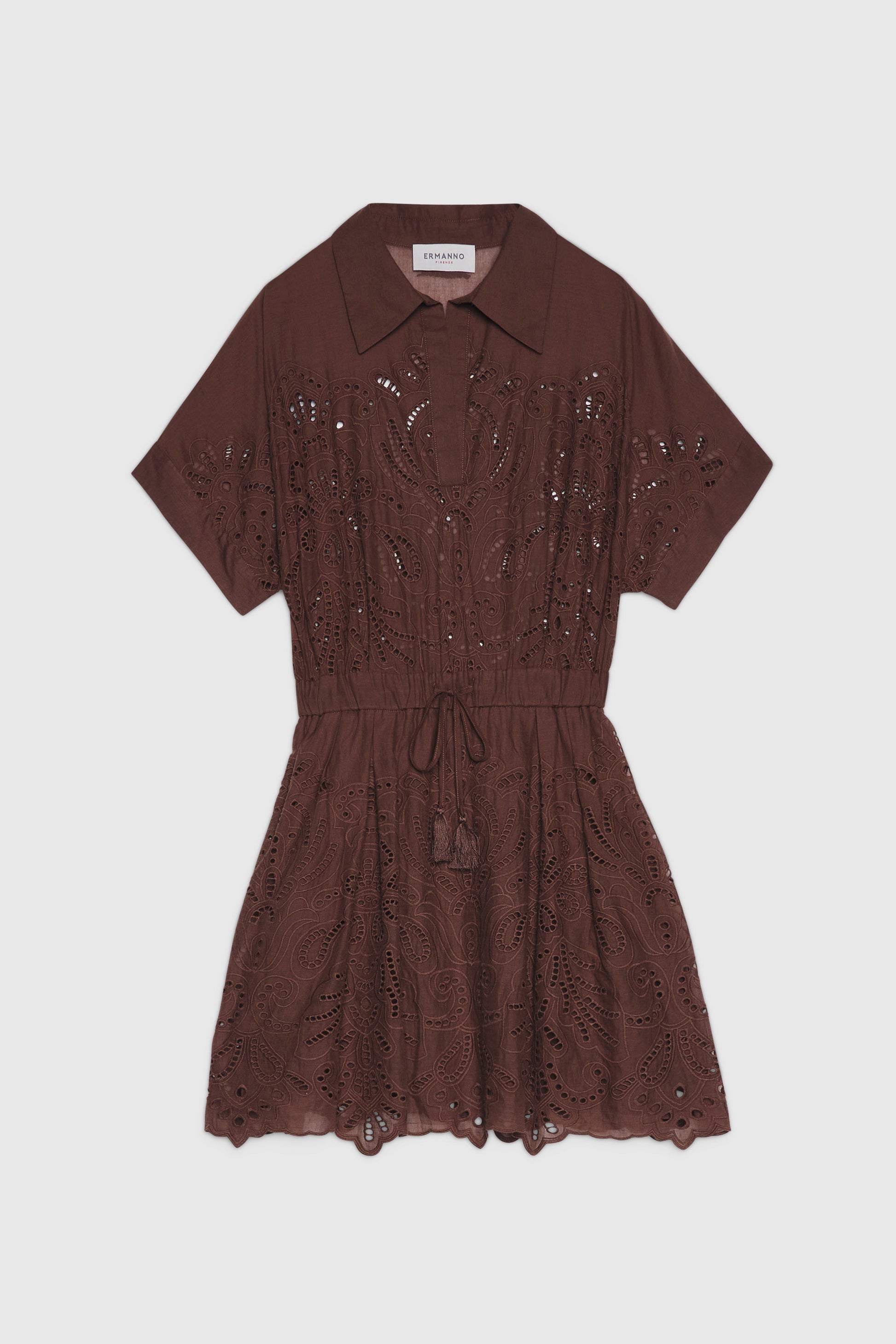 SHORT MUSLIN CHEMISIER DRESS WITH BRODERIE ANGLAISE 