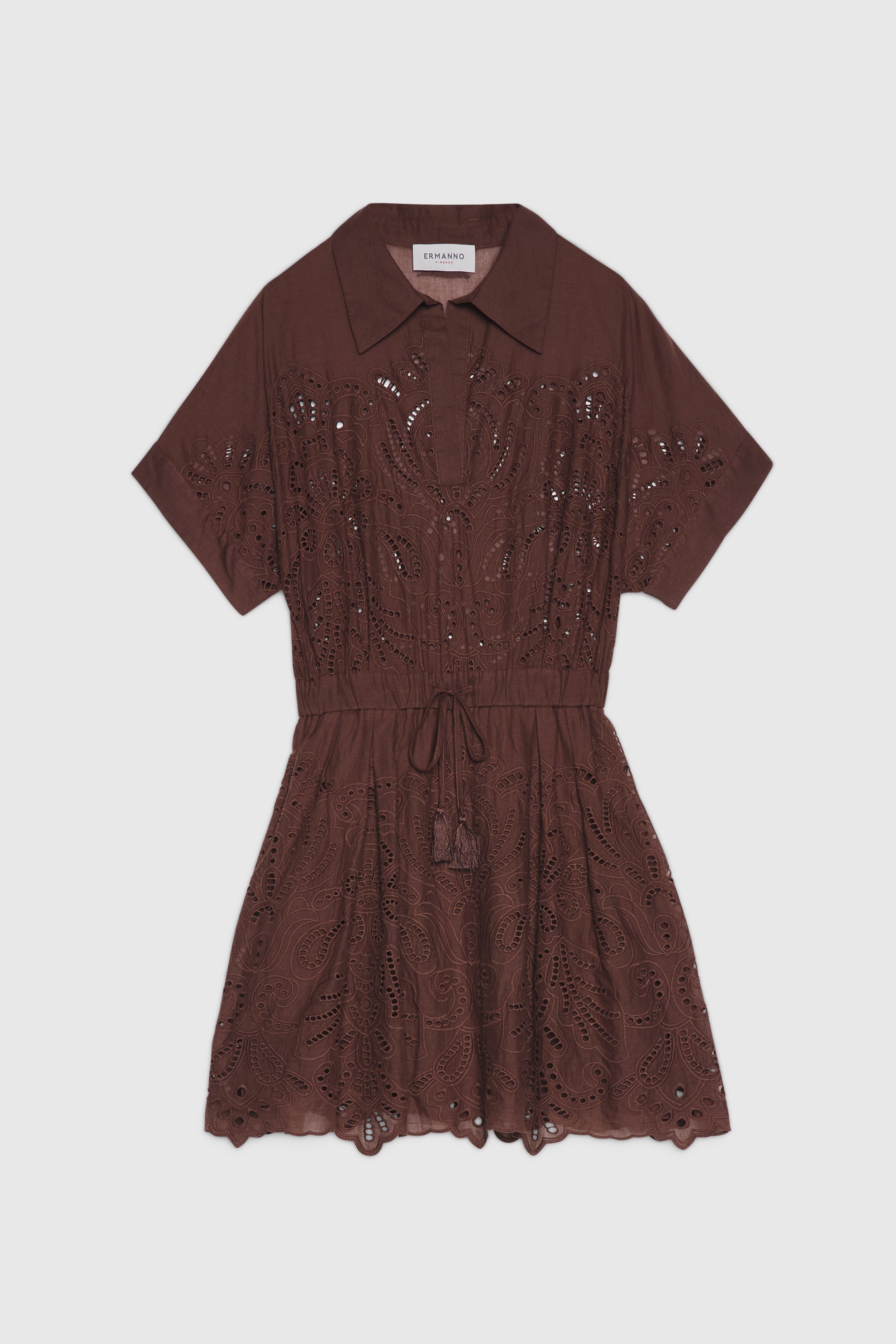 SHORT MUSLIN CHEMISIER DRESS WITH BRODERIE ANGLAISE 
