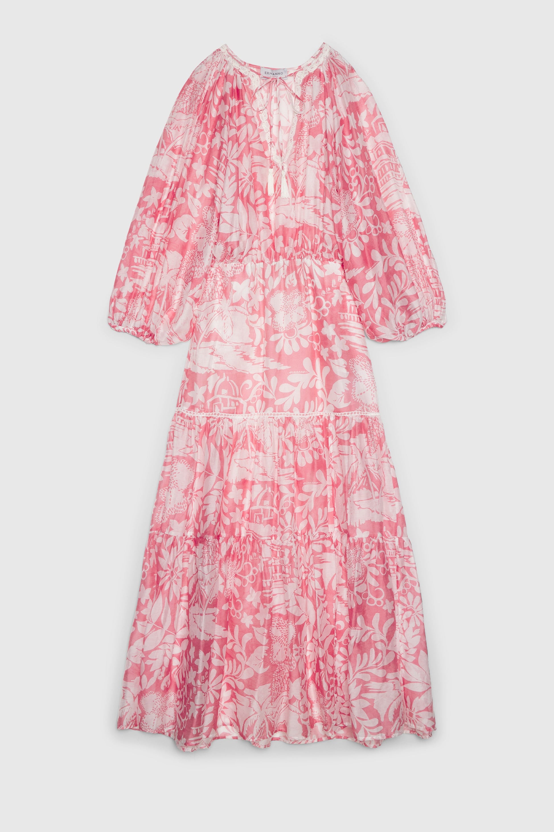 LONG MUSLIN DRESS WITH TROPICAL PRINT