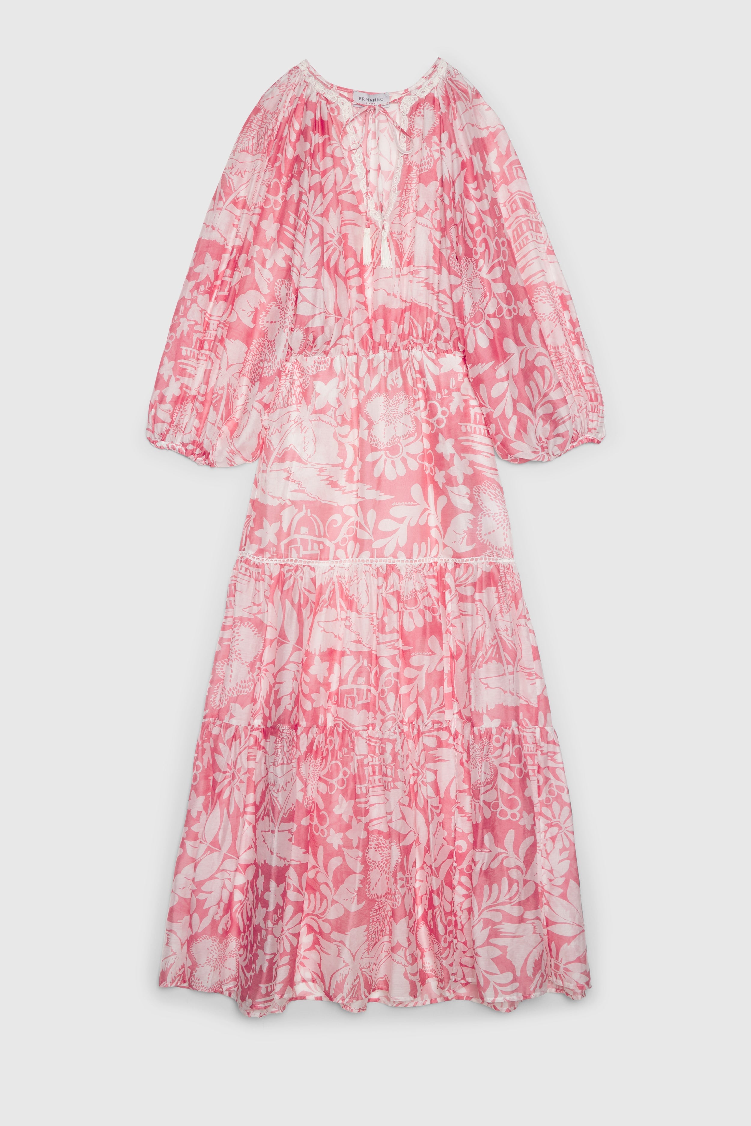 LONG MUSLIN DRESS WITH TROPICAL PRINT