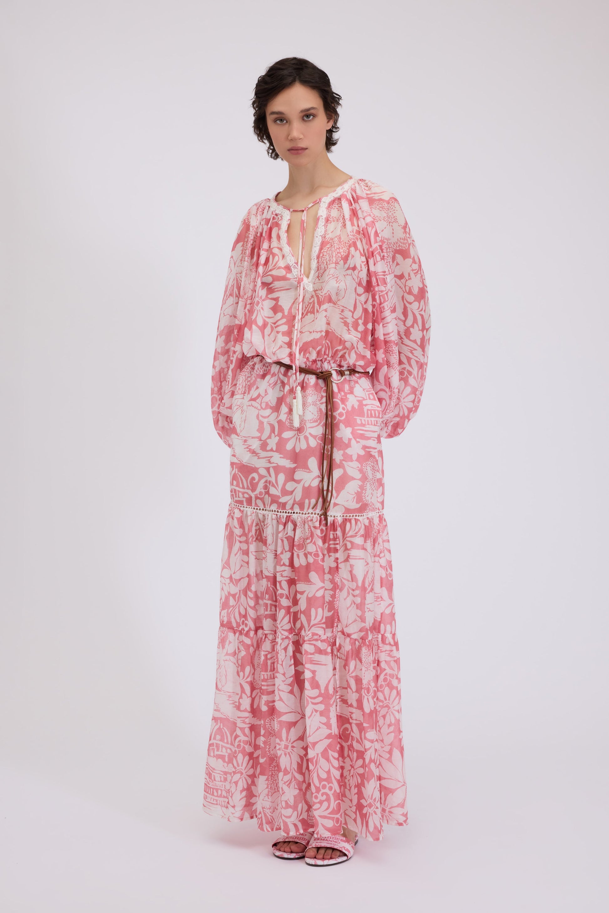 LONG MUSLIN DRESS WITH TROPICAL PRINT