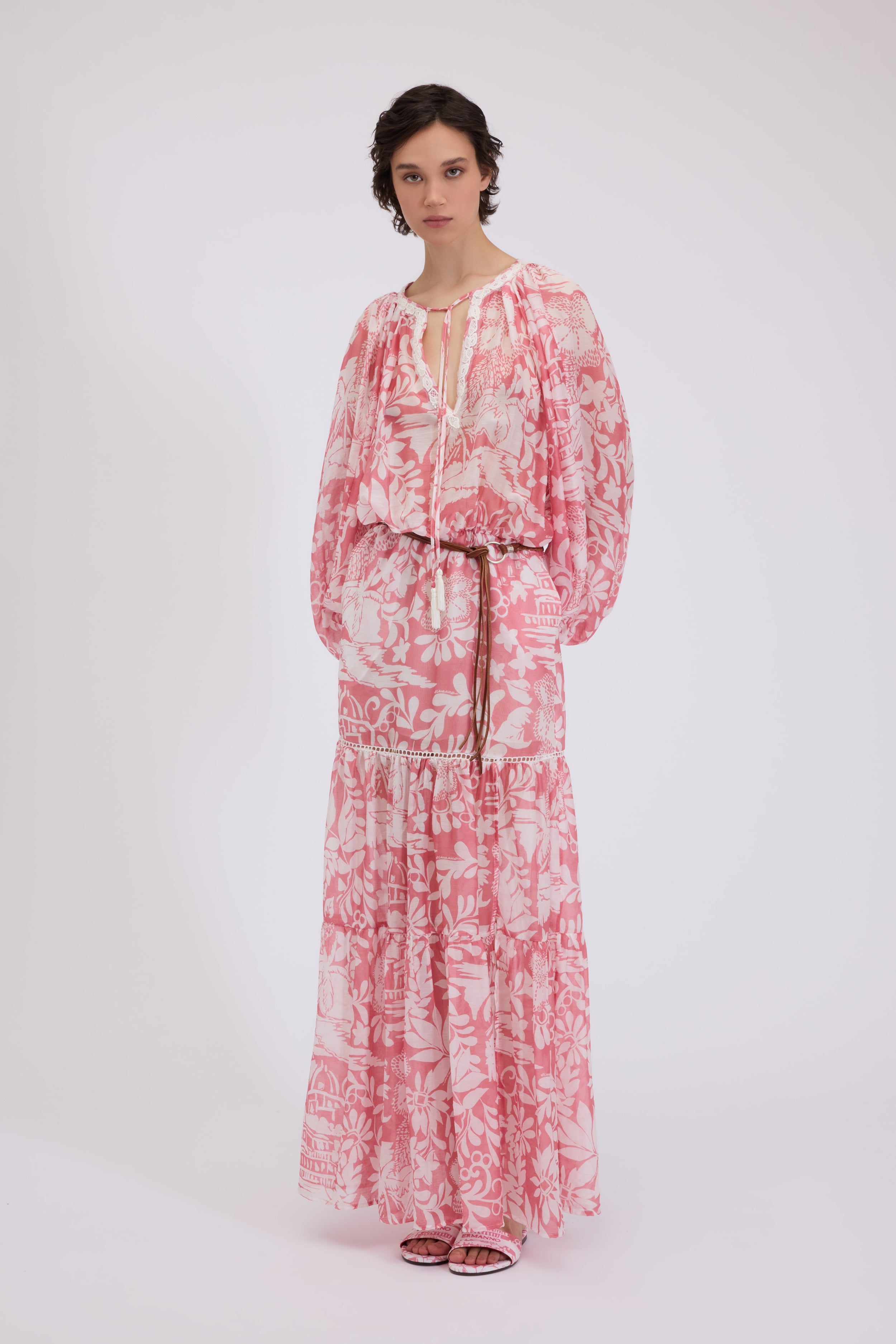 LONG MUSLIN DRESS WITH TROPICAL PRINT
