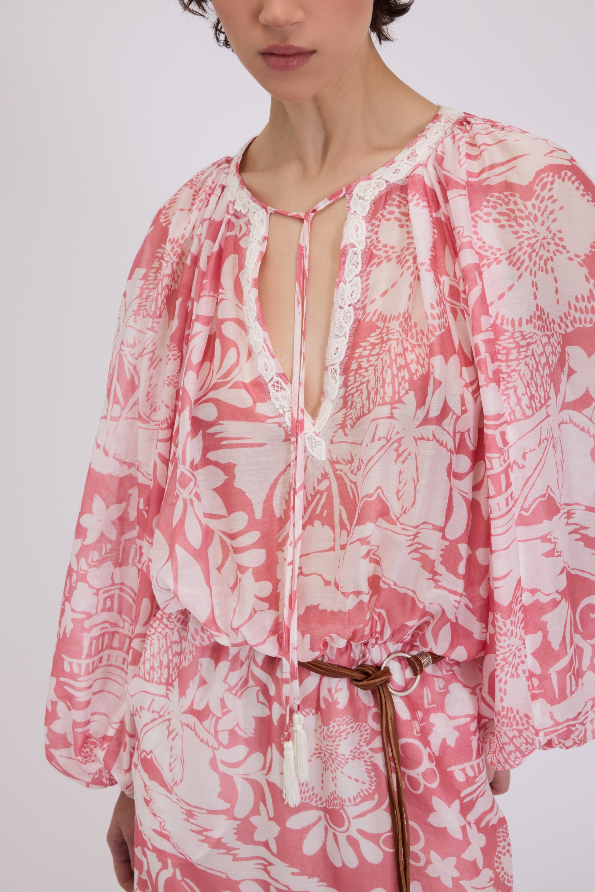 LONG MUSLIN DRESS WITH TROPICAL PRINT