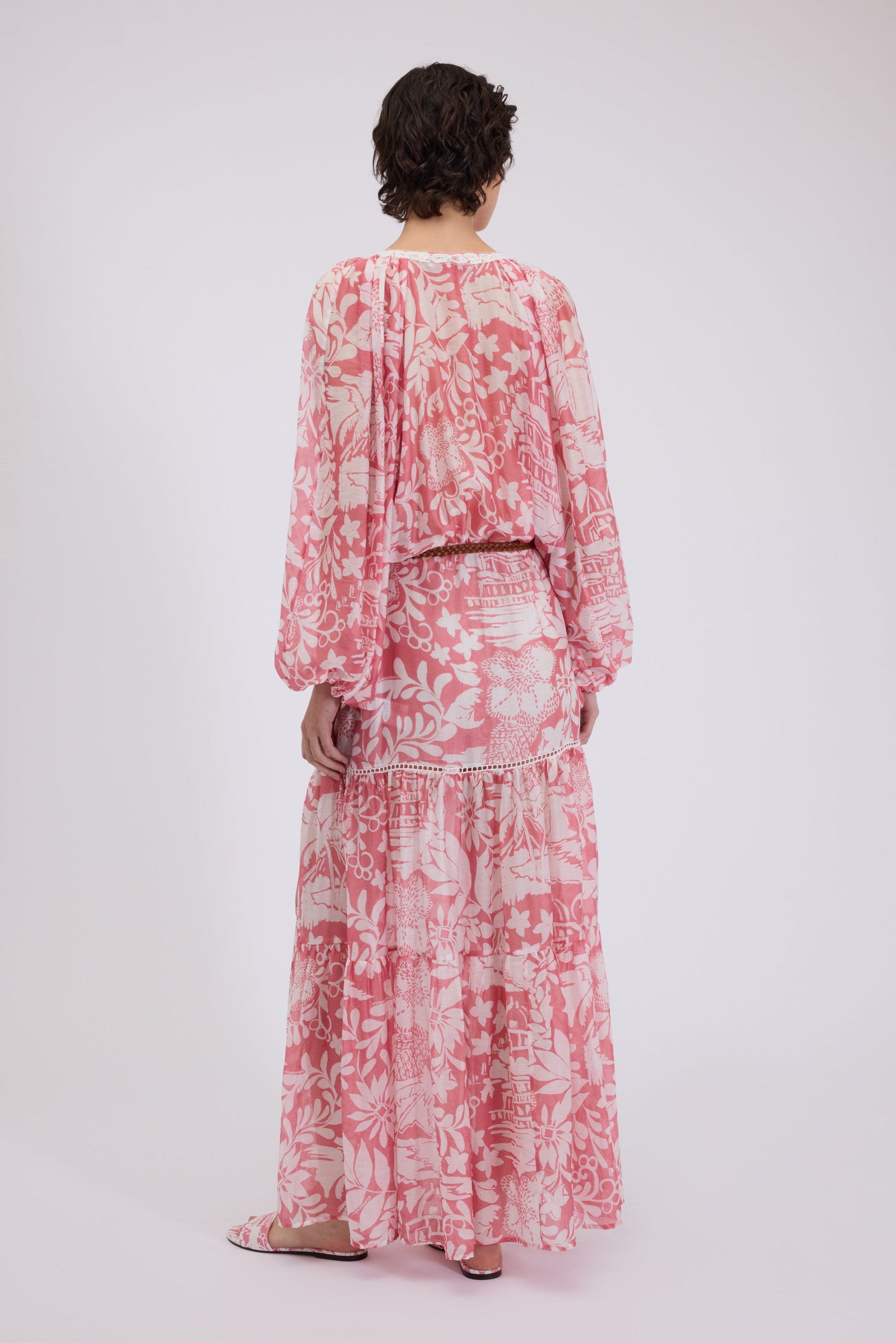 LONG MUSLIN DRESS WITH TROPICAL PRINT