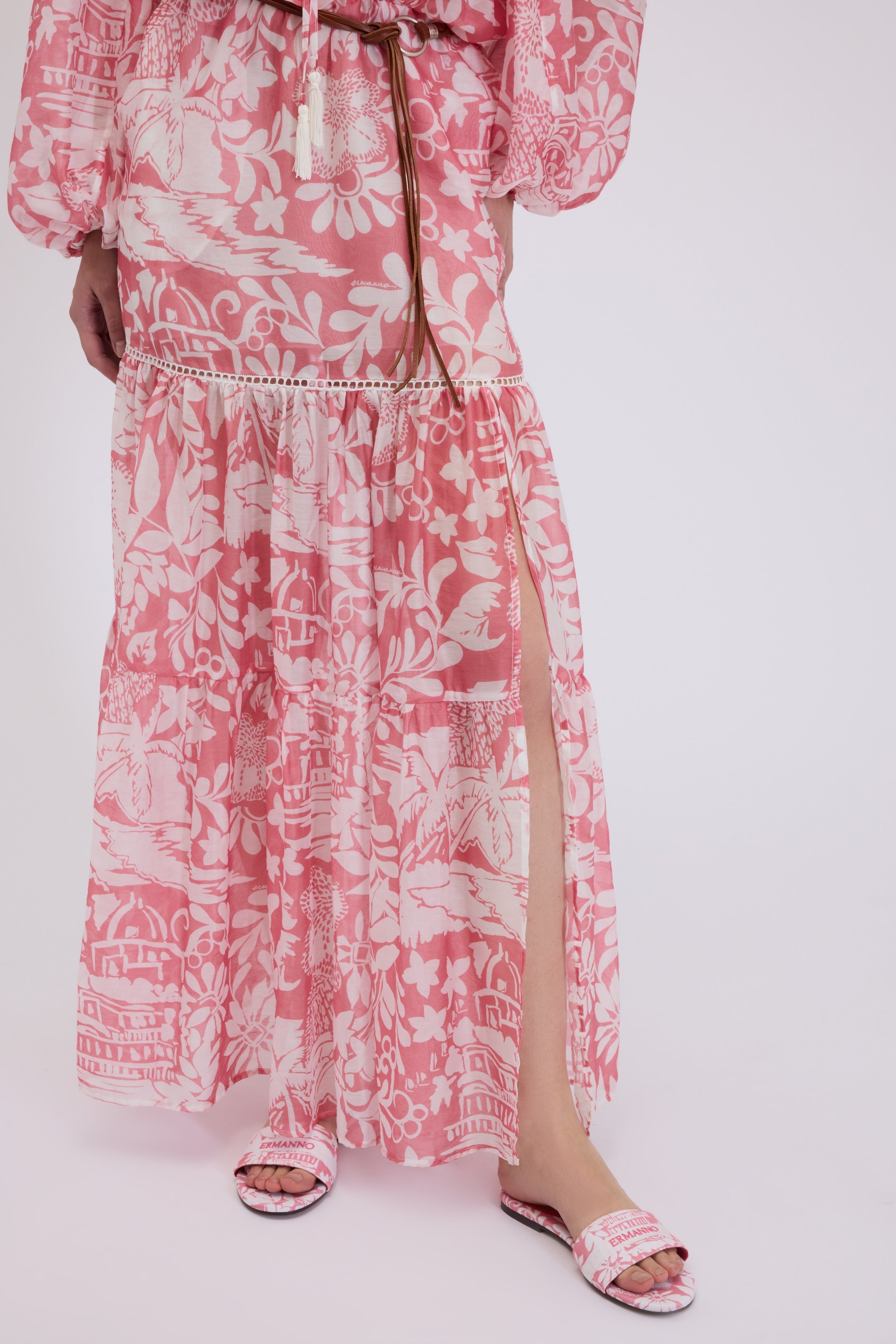 LONG MUSLIN DRESS WITH TROPICAL PRINT