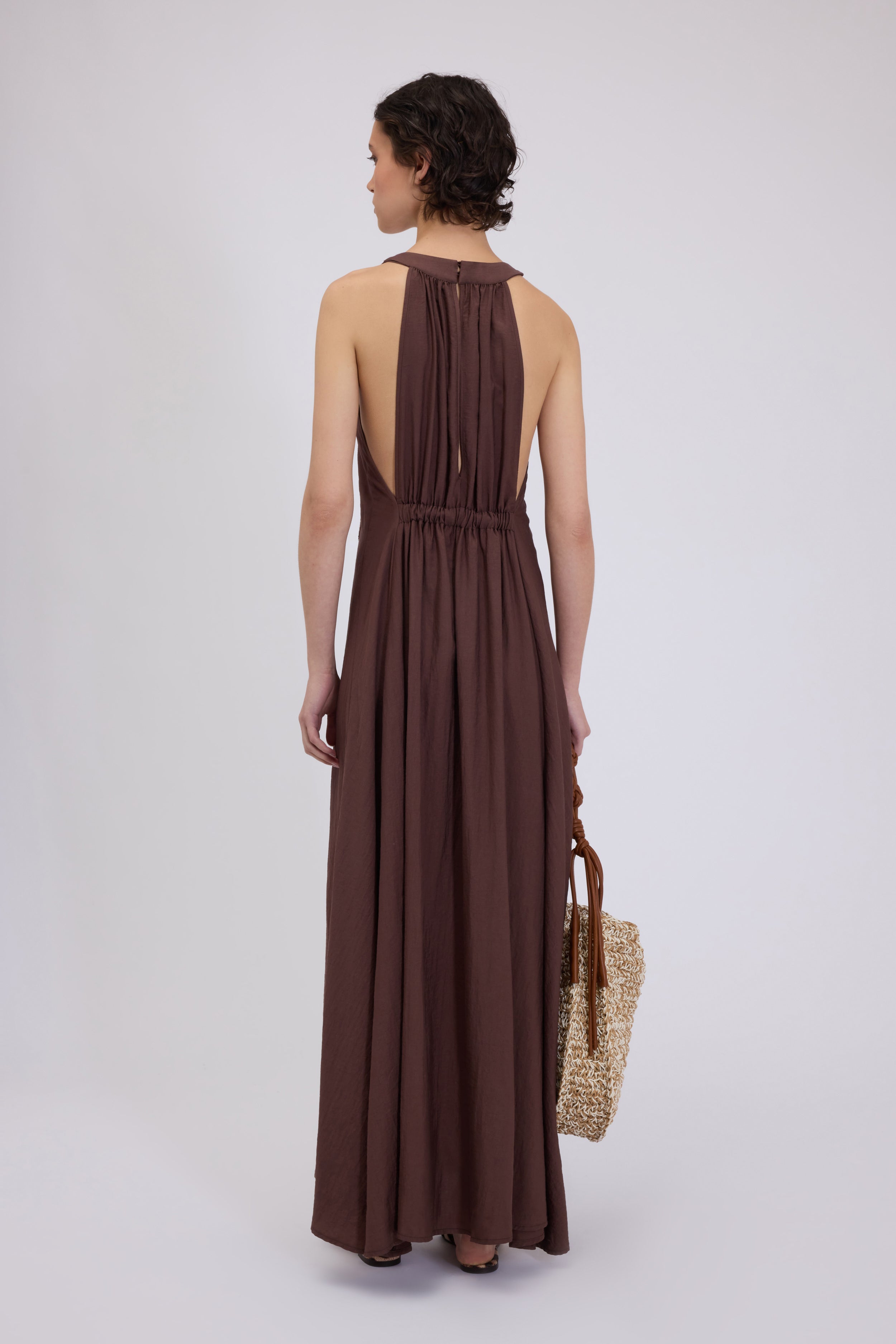 LONG FLARED DRESS WITH LACE EMBROIDERY 