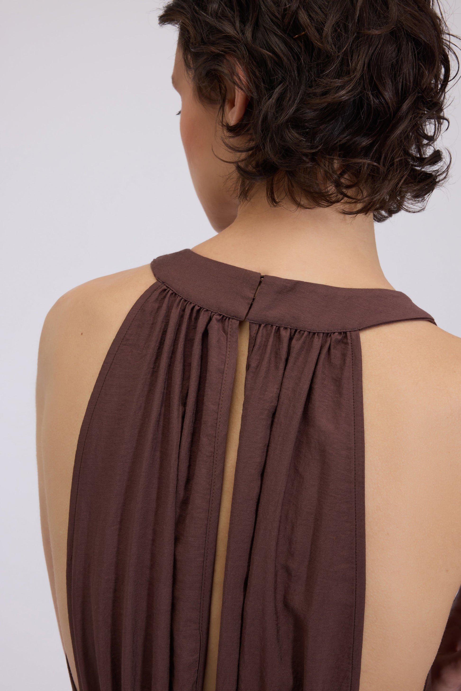 LONG FLARED DRESS WITH LACE EMBROIDERY 