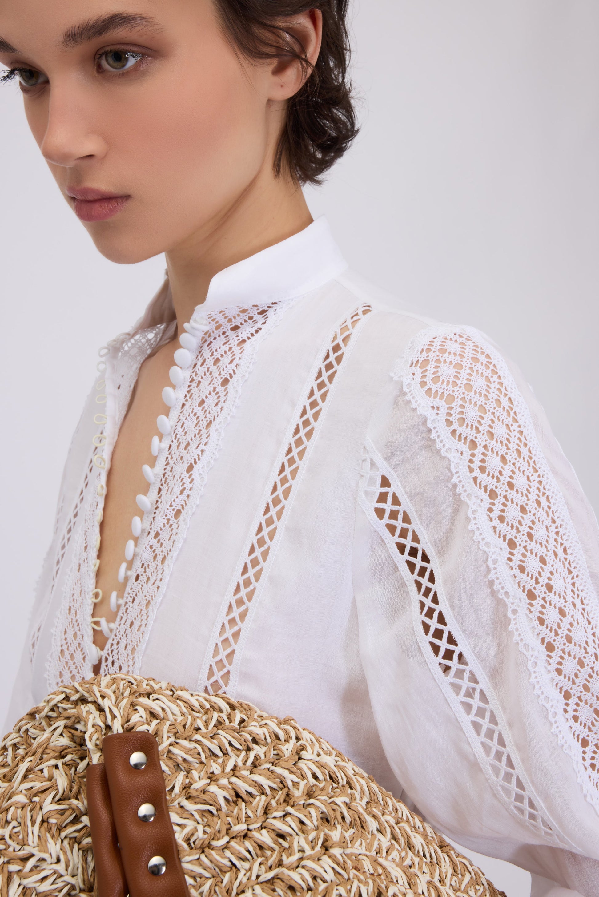 LONG MUSLIN DRESS WITH FLOUNCES AND CROCHET LACE