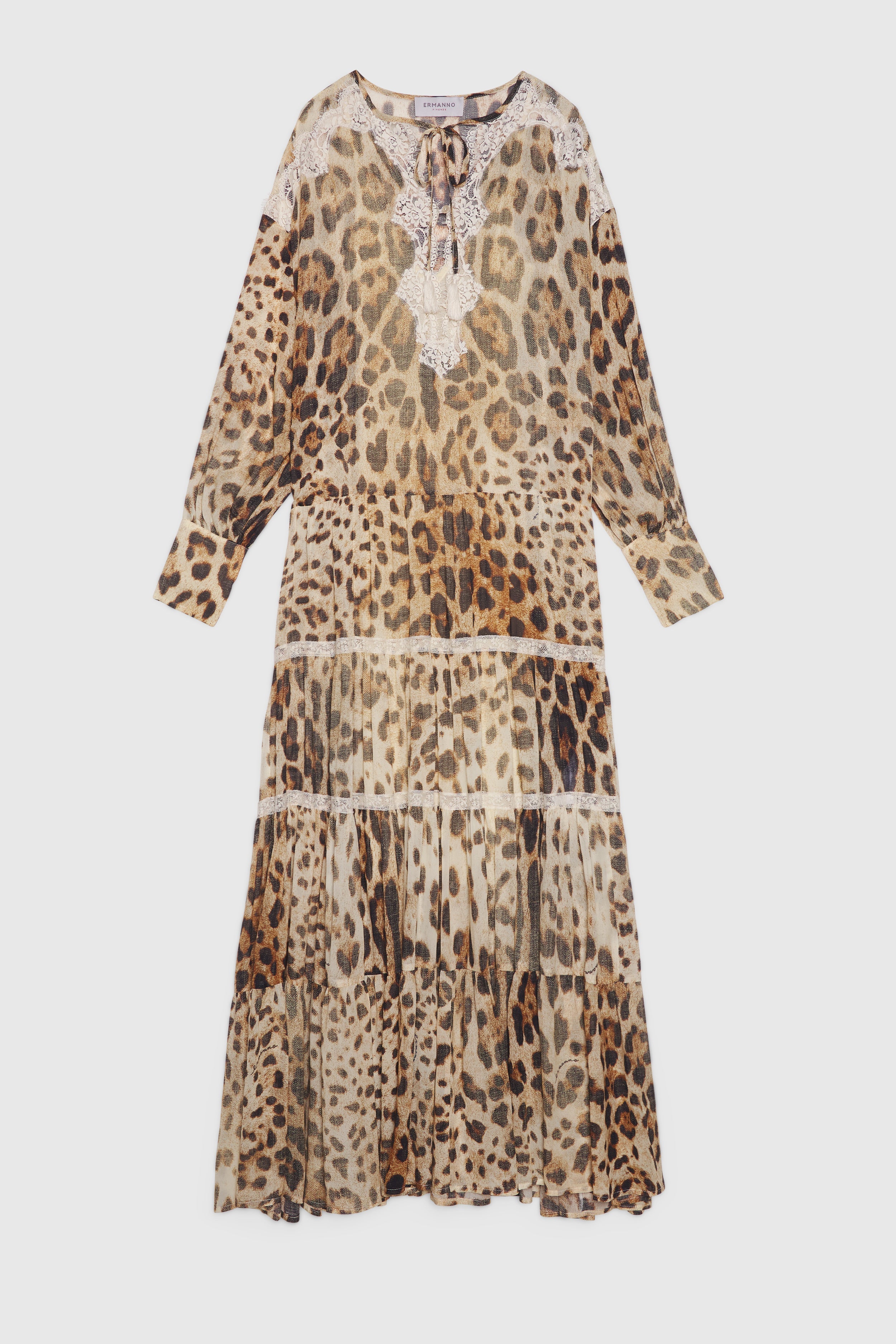 LEOPARD PRINT GEORGETTE KAFTAN DRESS WITH LACE
