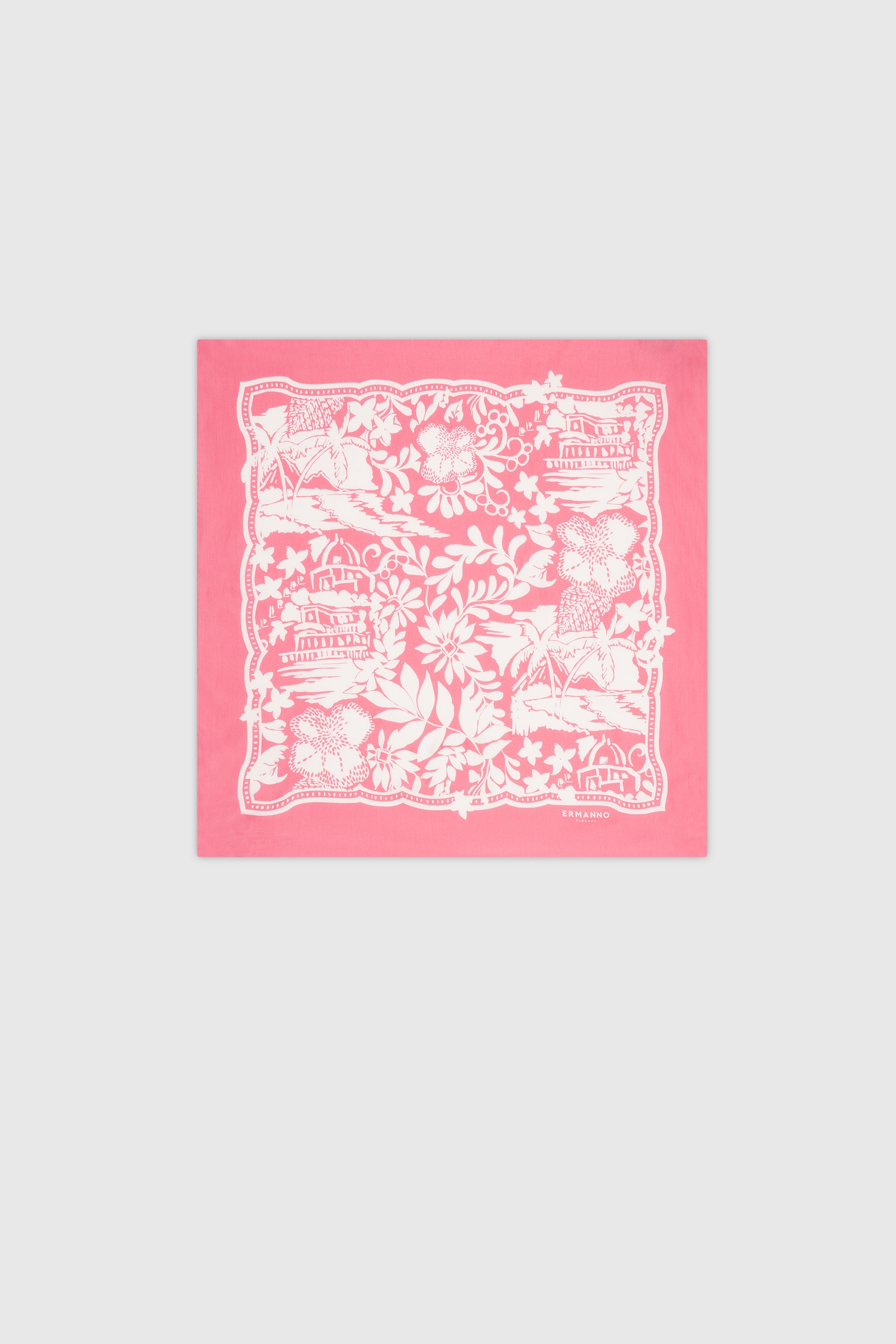 FOULARD EN SATIN DE VISCOSE AVEC IMPRIMÉ TROPICALE