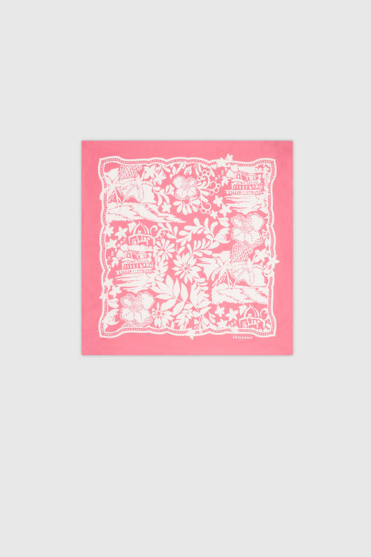 VISCOSE SATIN SCARF WITH TROPICAL PRINT