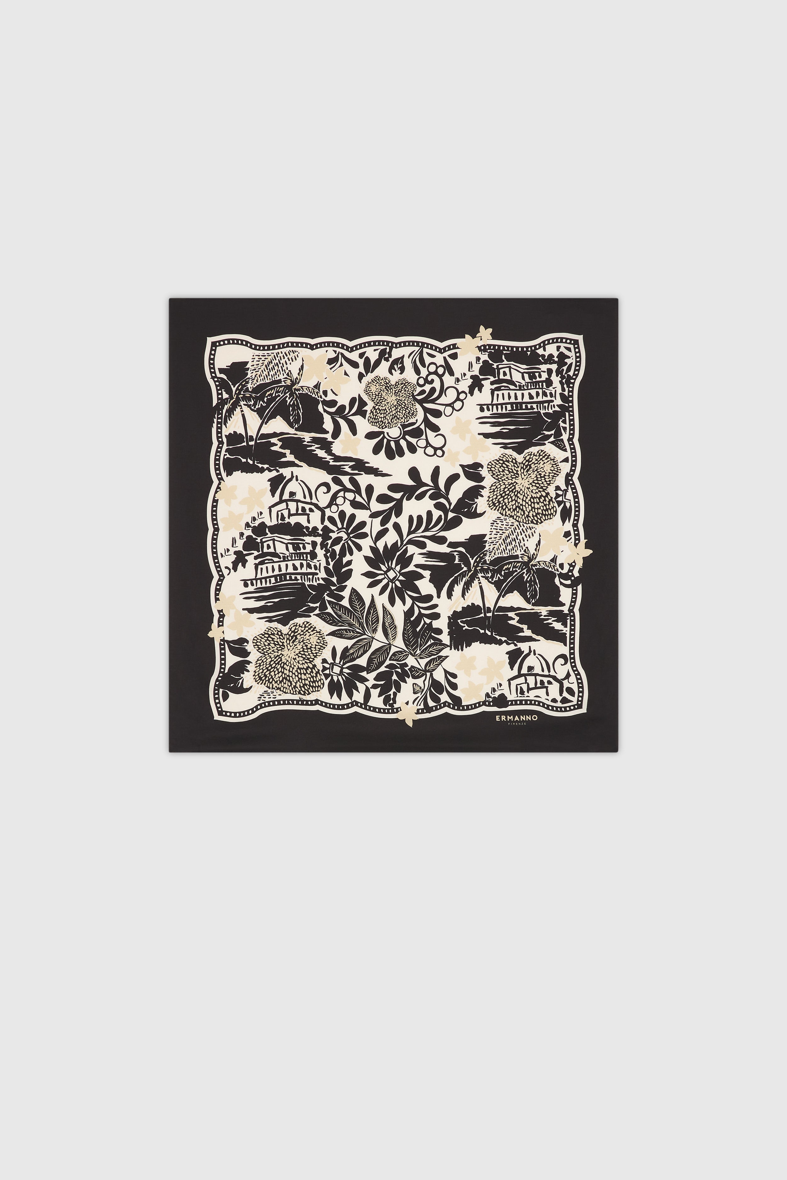 FOULARD EN SATIN DE VISCOSE AVEC IMPRIMÉ TROPICALE