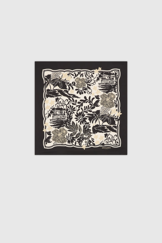 VISCOSE SATIN SCARF WITH TROPICAL PRINT