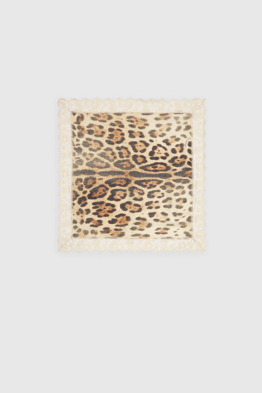 FOULARD IN GEORGETTE DI VISCOSA STAMPA ANIMALIER CON PIZZO