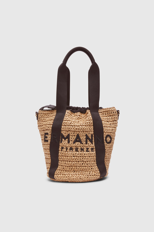 MEDIUM RAFFIA TOTE BAG WITH EMBROIDERED LOGO