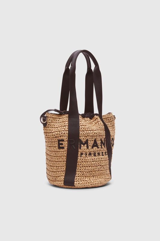 MEDIUM RAFFIA TOTE BAG WITH EMBROIDERED LOGO