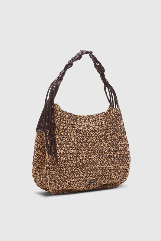 BORSA HOBO GRANDE IN RAFIA BICOLORE CON MANICO INTRECCIATO