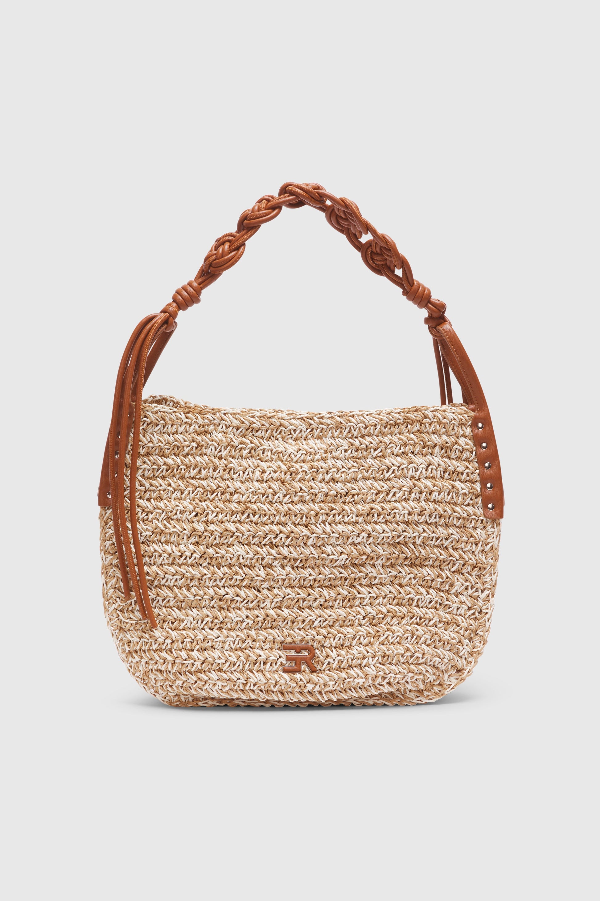 BORSA HOBO GRANDE IN RAFIA BICOLORE CON MANICO INTRECCIATO