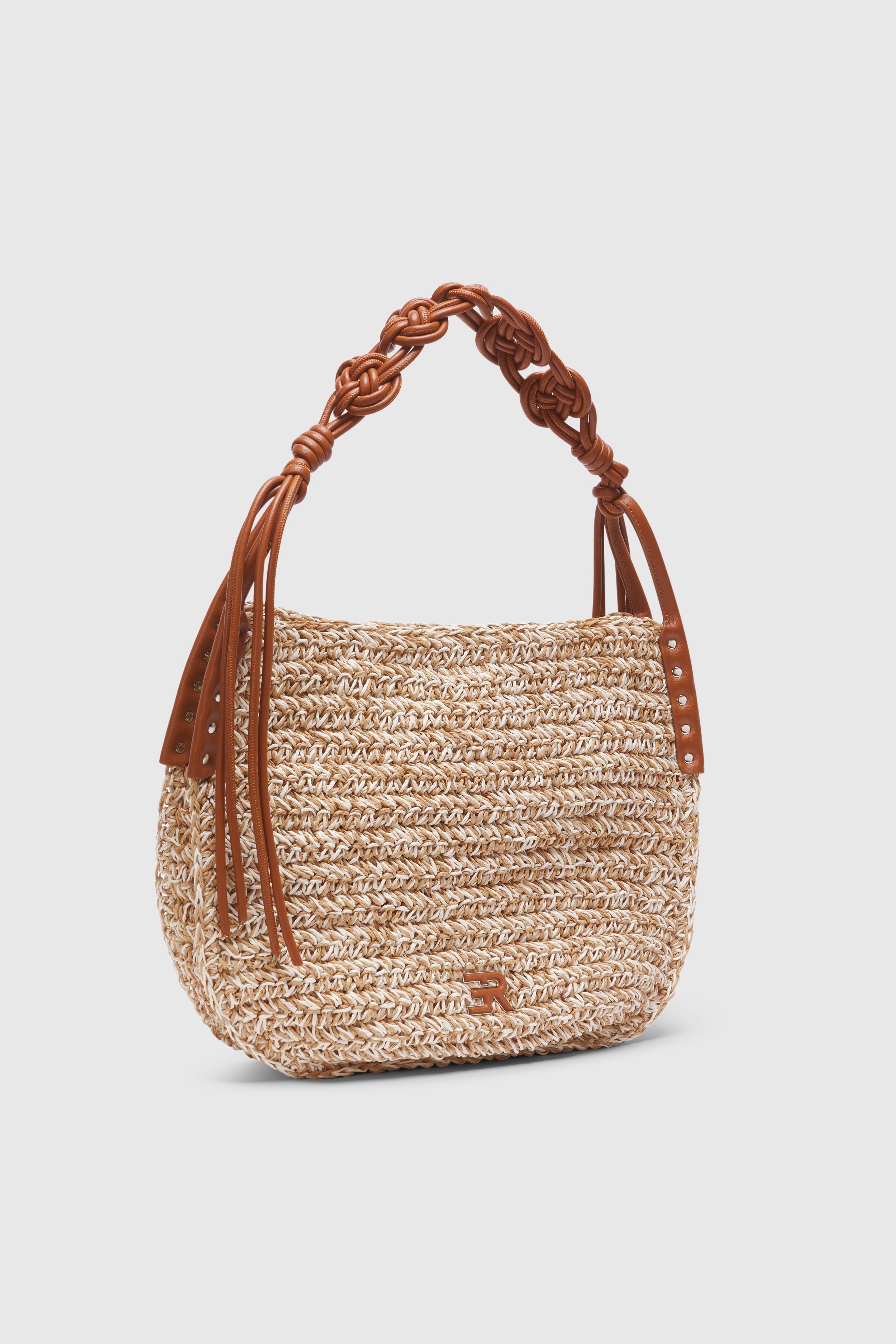 BORSA HOBO GRANDE IN RAFIA BICOLORE CON MANICO INTRECCIATO