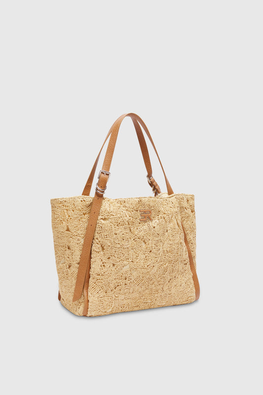 BORSA TOTE GRANDE IN PIZZO DI RAFIA RICAMATO