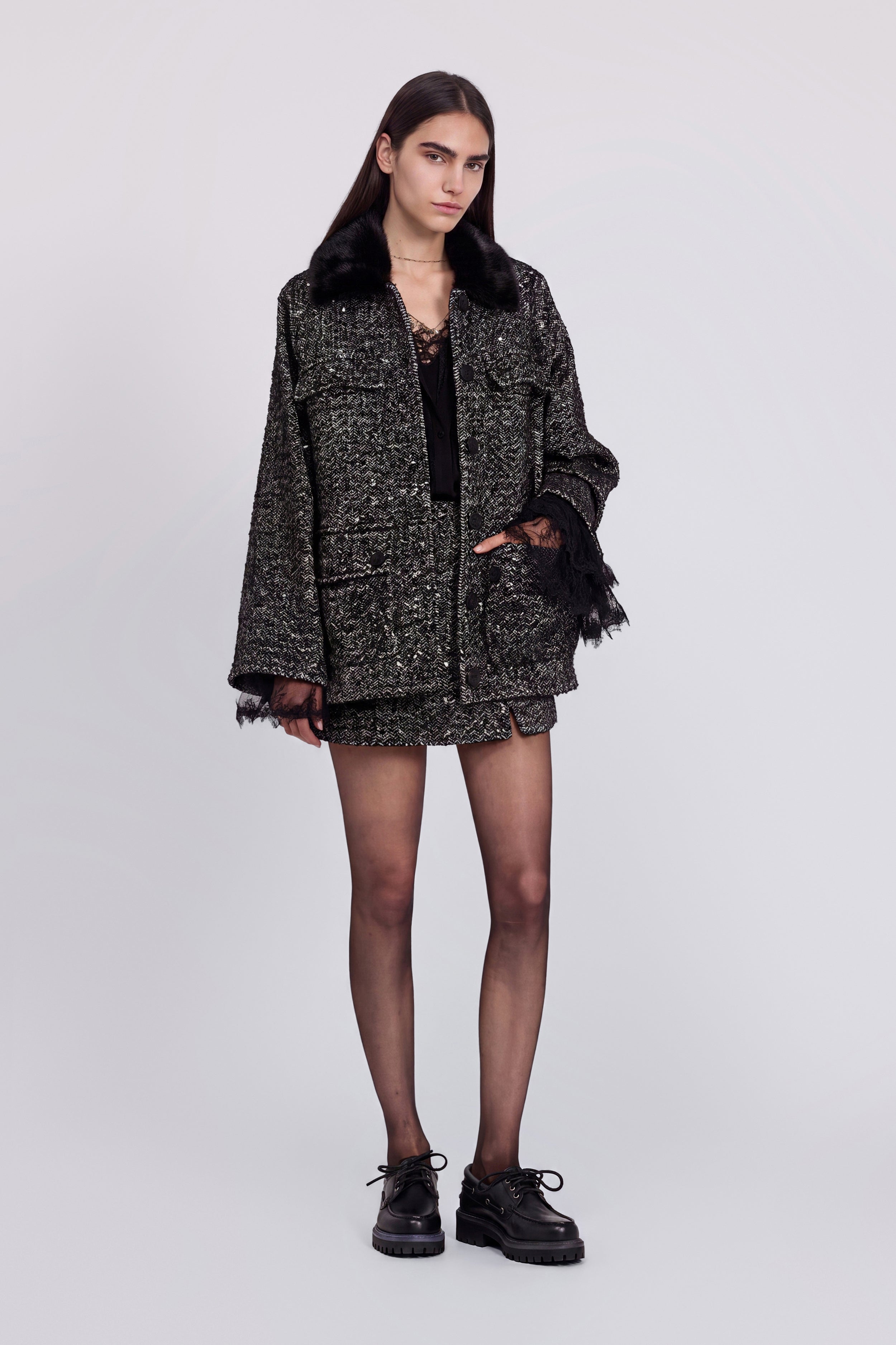 GIACCA IN TWEED CON MICROPAILLETTES