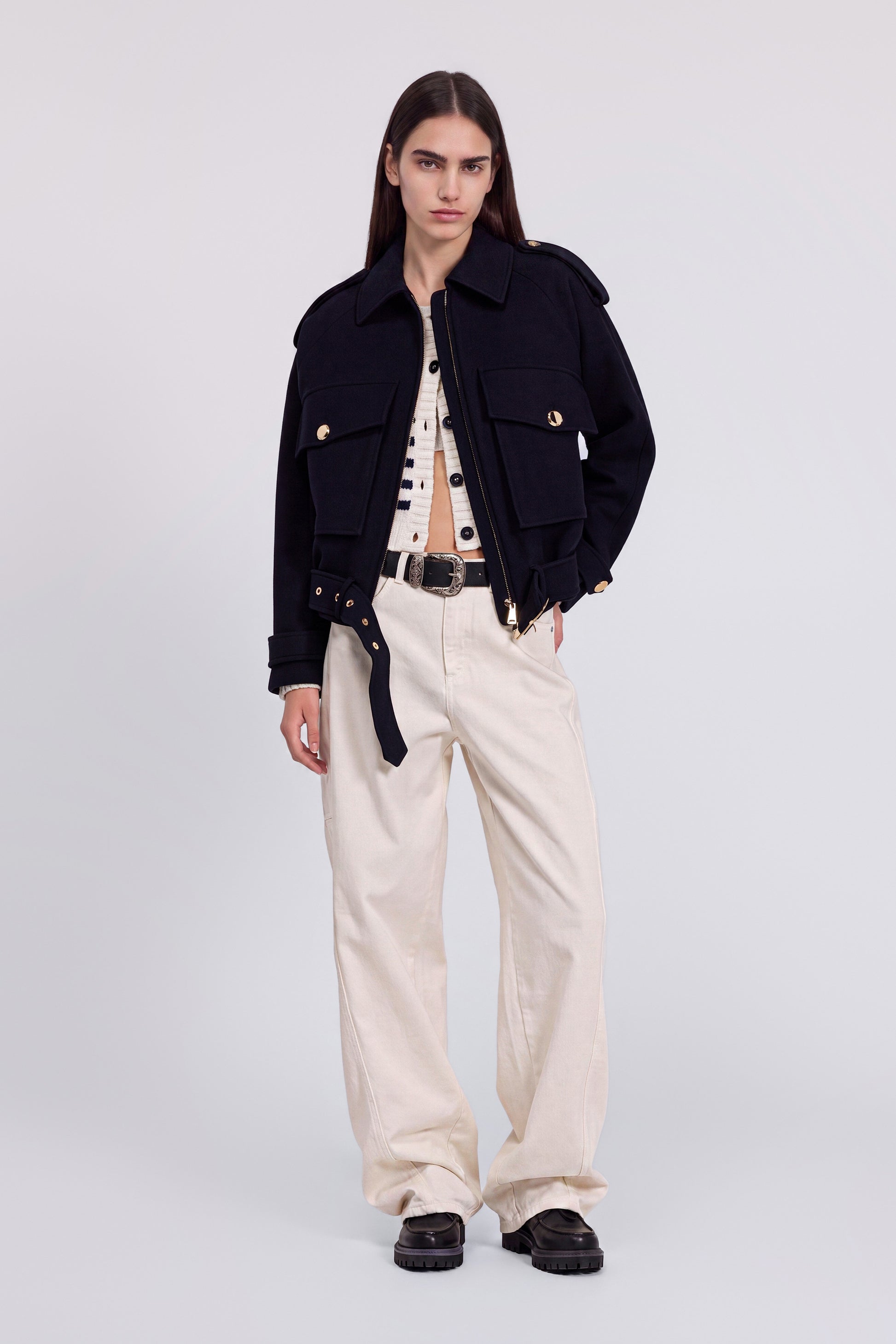 DOUBLE JACKET WITH BELT AND POCKETS