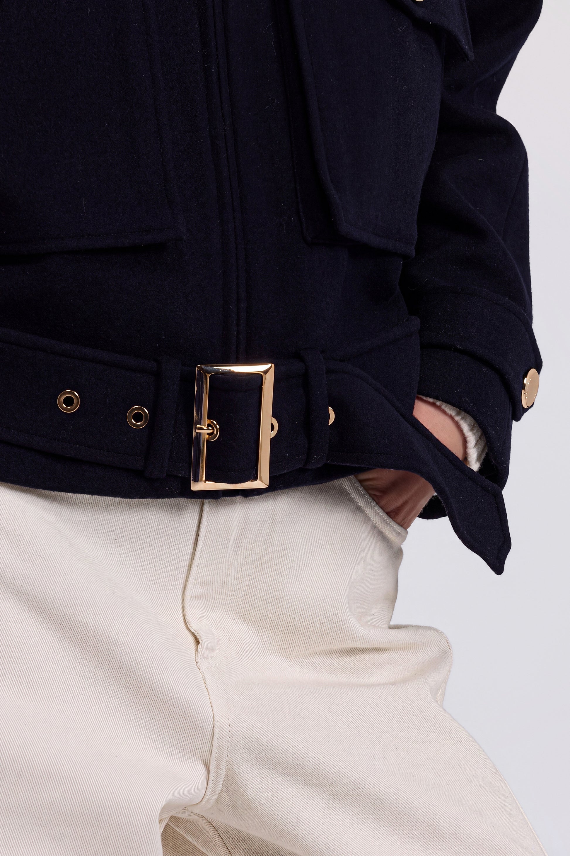 DOUBLE JACKET WITH BELT AND POCKETS
