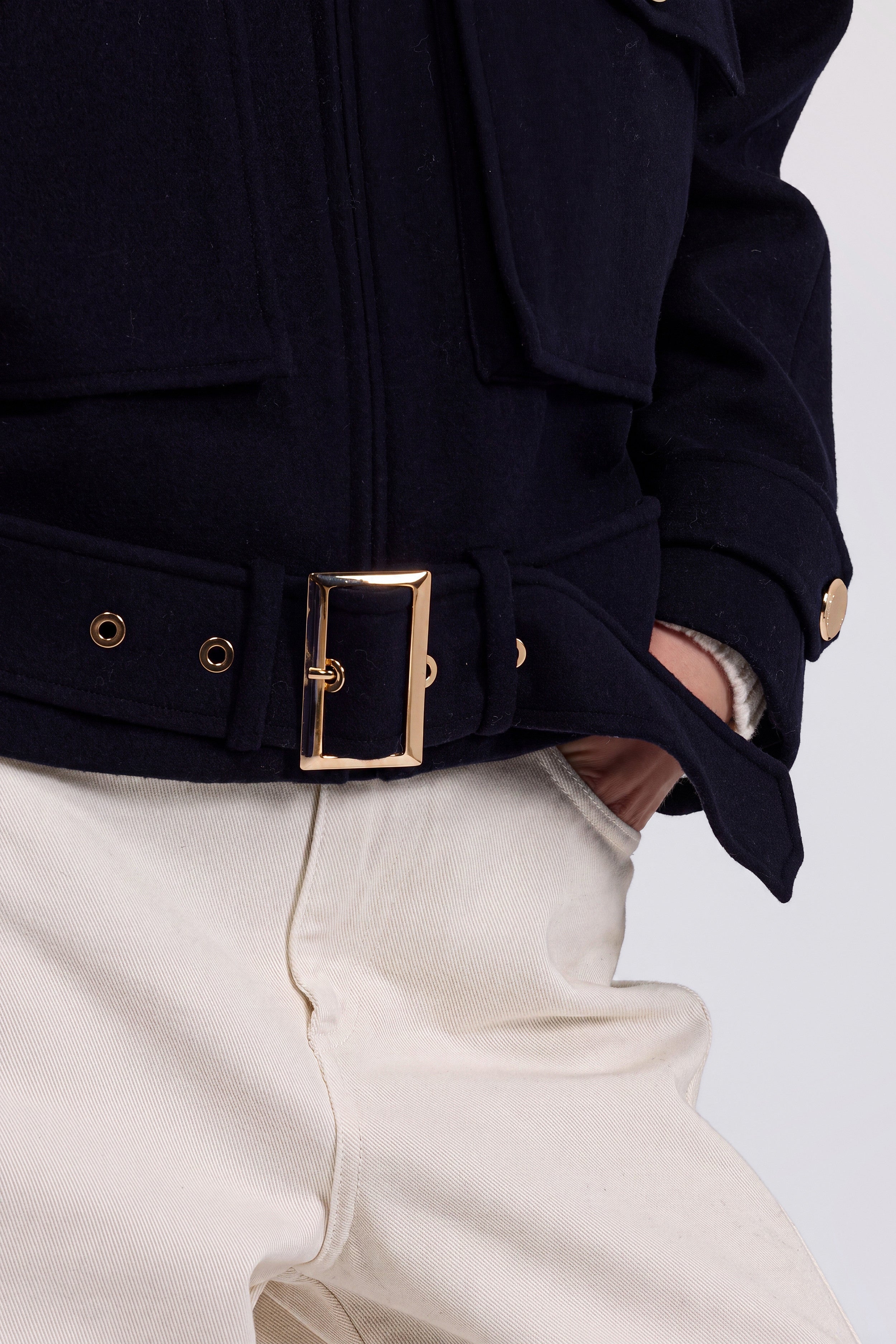 DOUBLE JACKET WITH BELT AND POCKETS