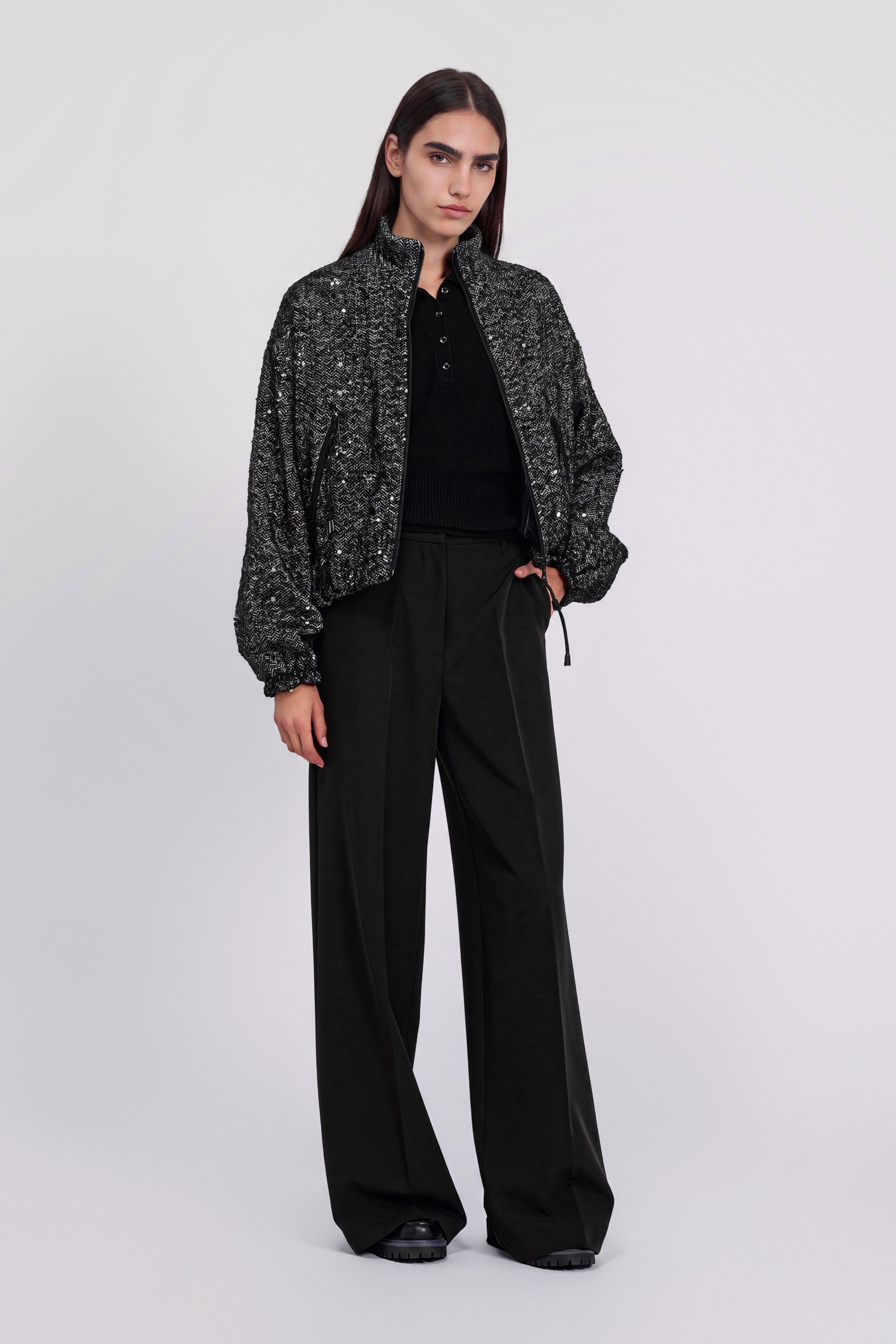 HERRINGBONE TWEED JACKET WITH SEQUINS