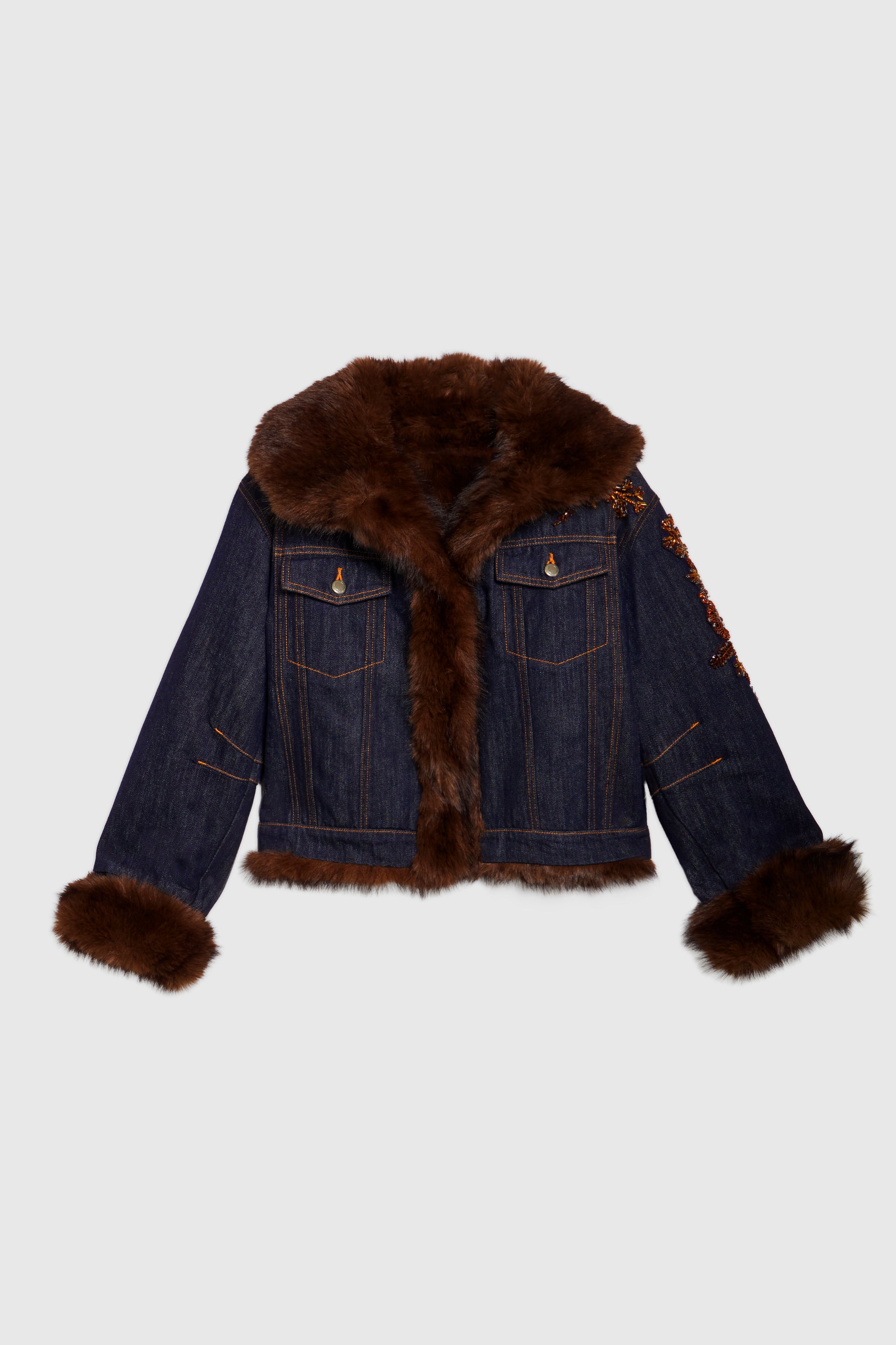 GIACCA IN DENIM CON RICAMI GIOIELLO E INTERNO IN ECOPOLECCIA
