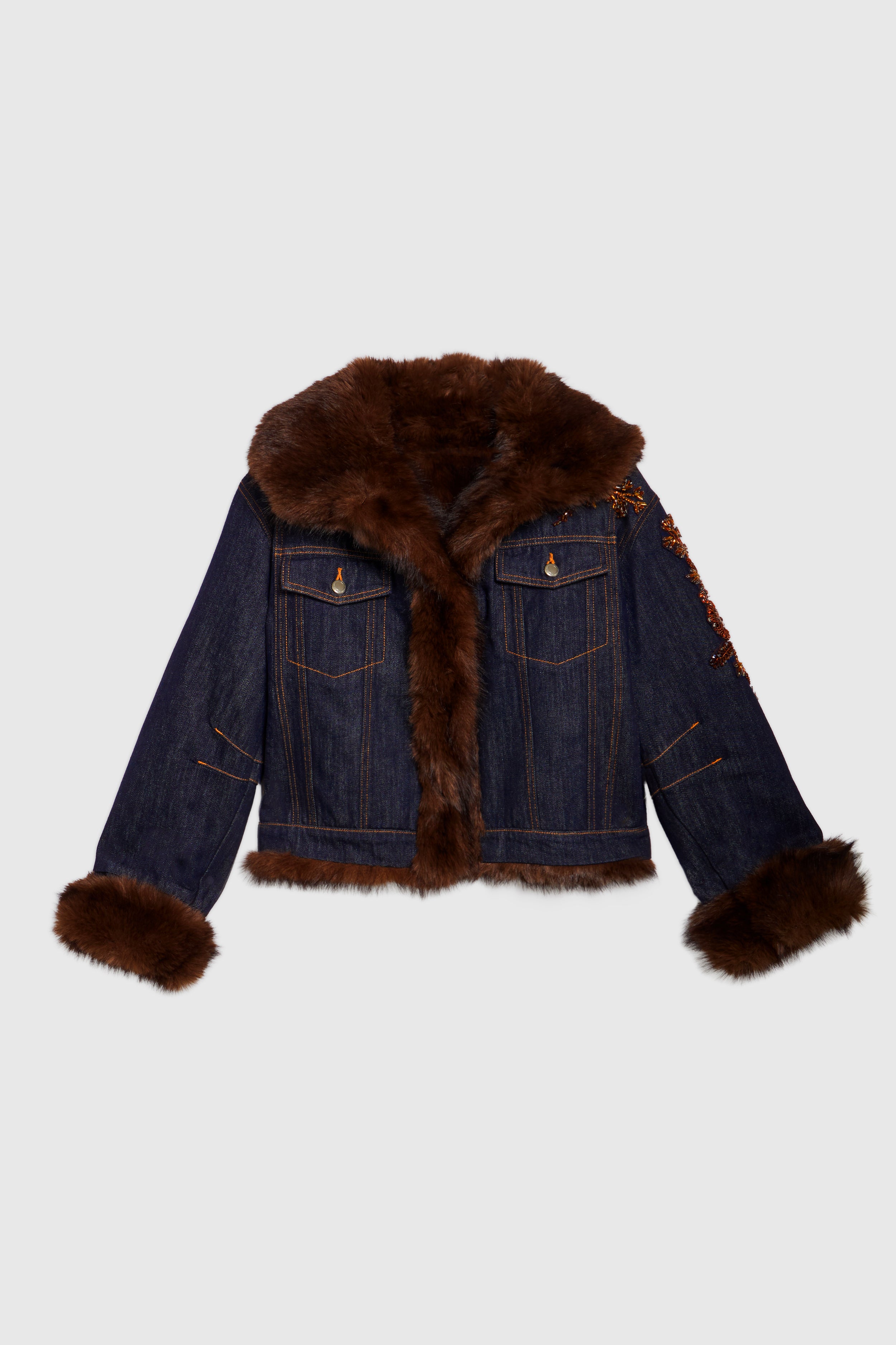 GIACCA IN DENIM CON RICAMI GIOIELLO E INTERNO IN ECOPOLECCIA