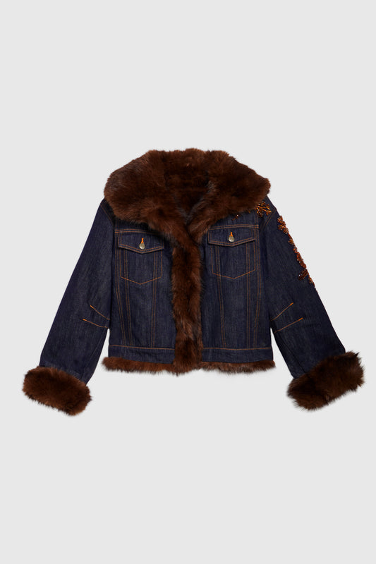 GIACCA IN DENIM CON RICAMI GIOIELLO E INTERNO IN ECOPOLECCIA