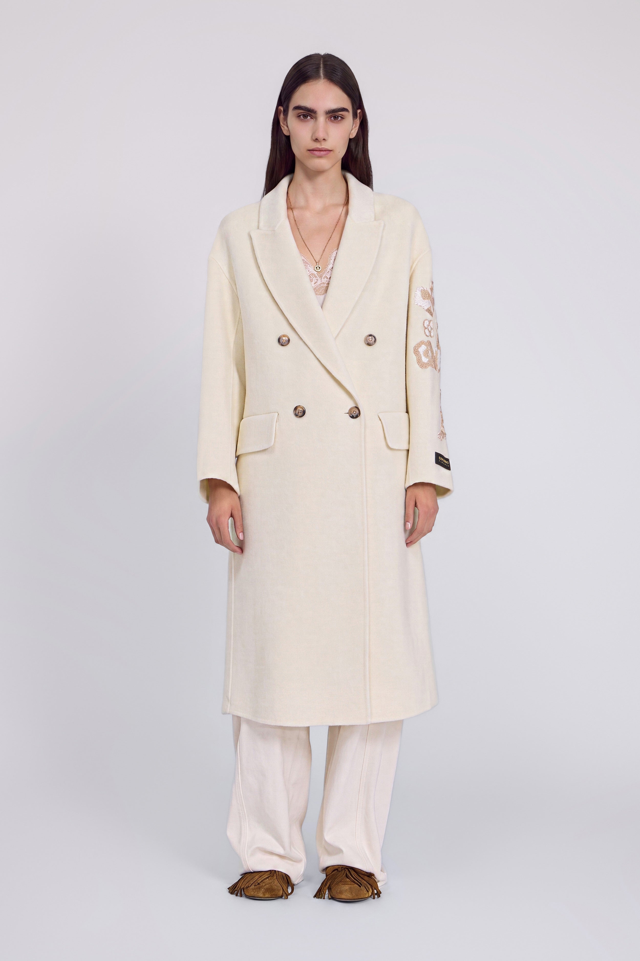 CAPPOTTO DOUBLE DOPPIOPETTO CON RICAMI IN LANA