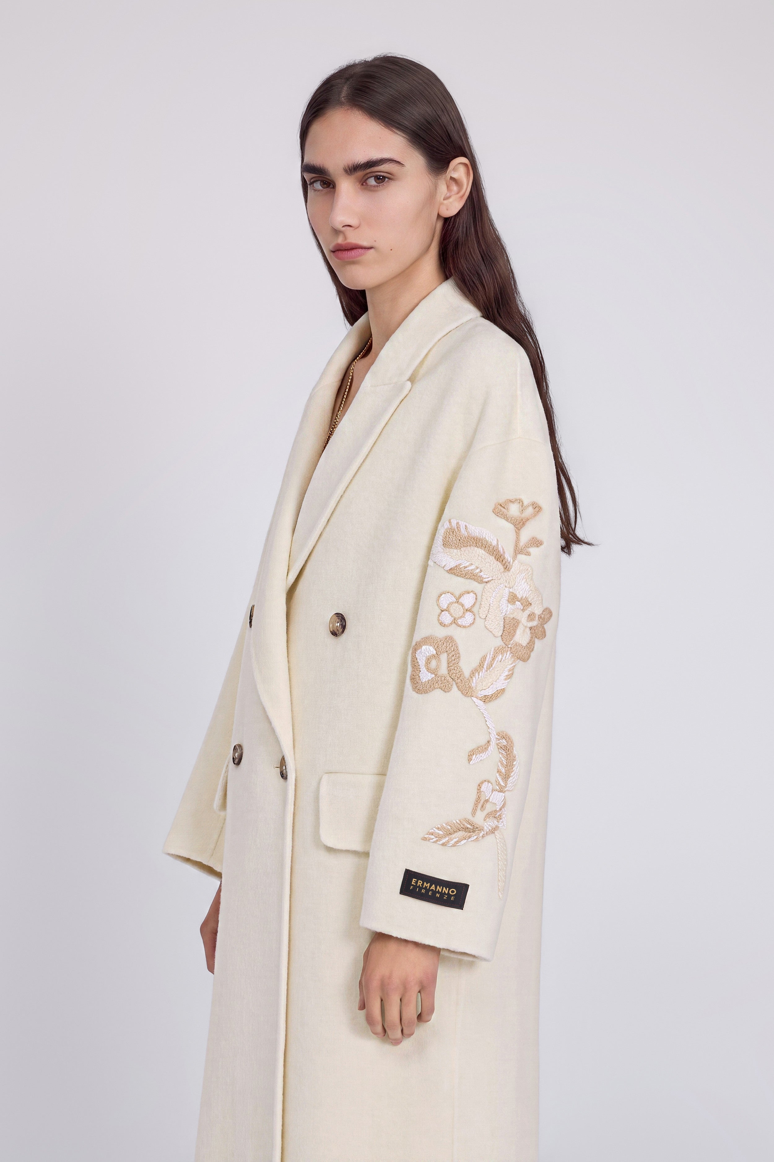 CAPPOTTO DOUBLE DOPPIOPETTO CON RICAMI IN LANA