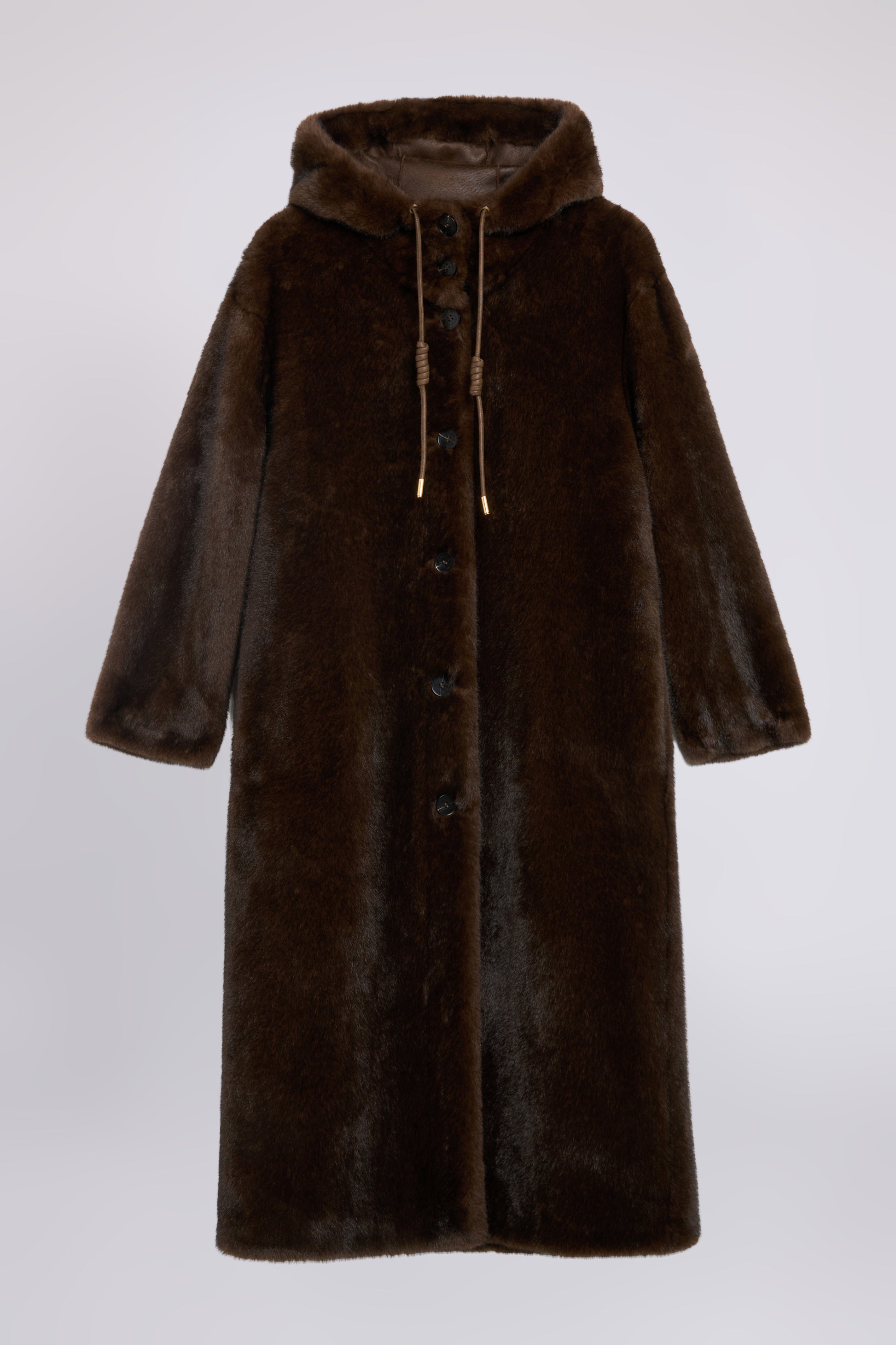 MANTEAU LONG EN FAUX FOURRURE AVEC CAPUCHE