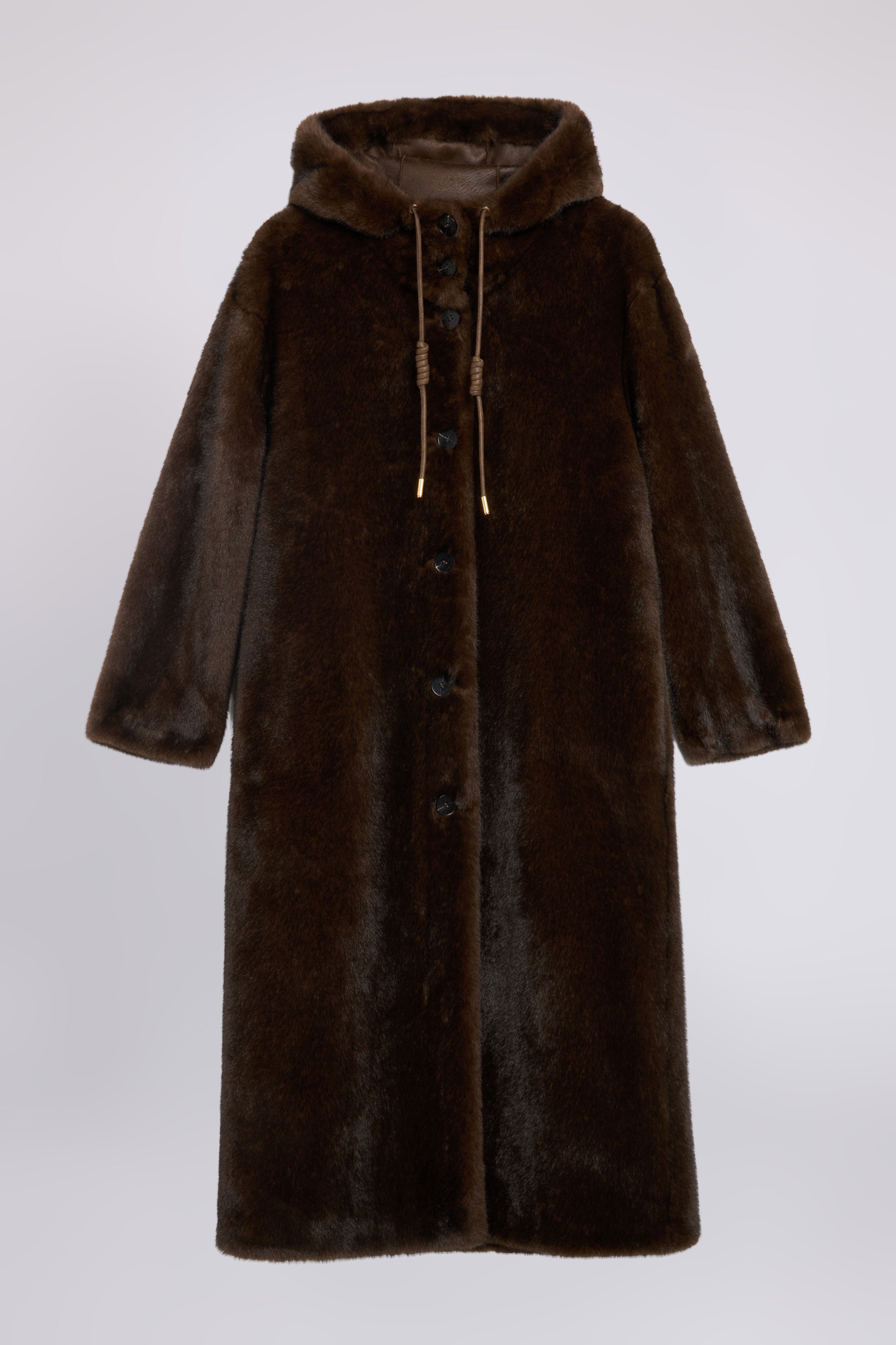 MANTEAU LONG EN FAUX FOURRURE AVEC CAPUCHE