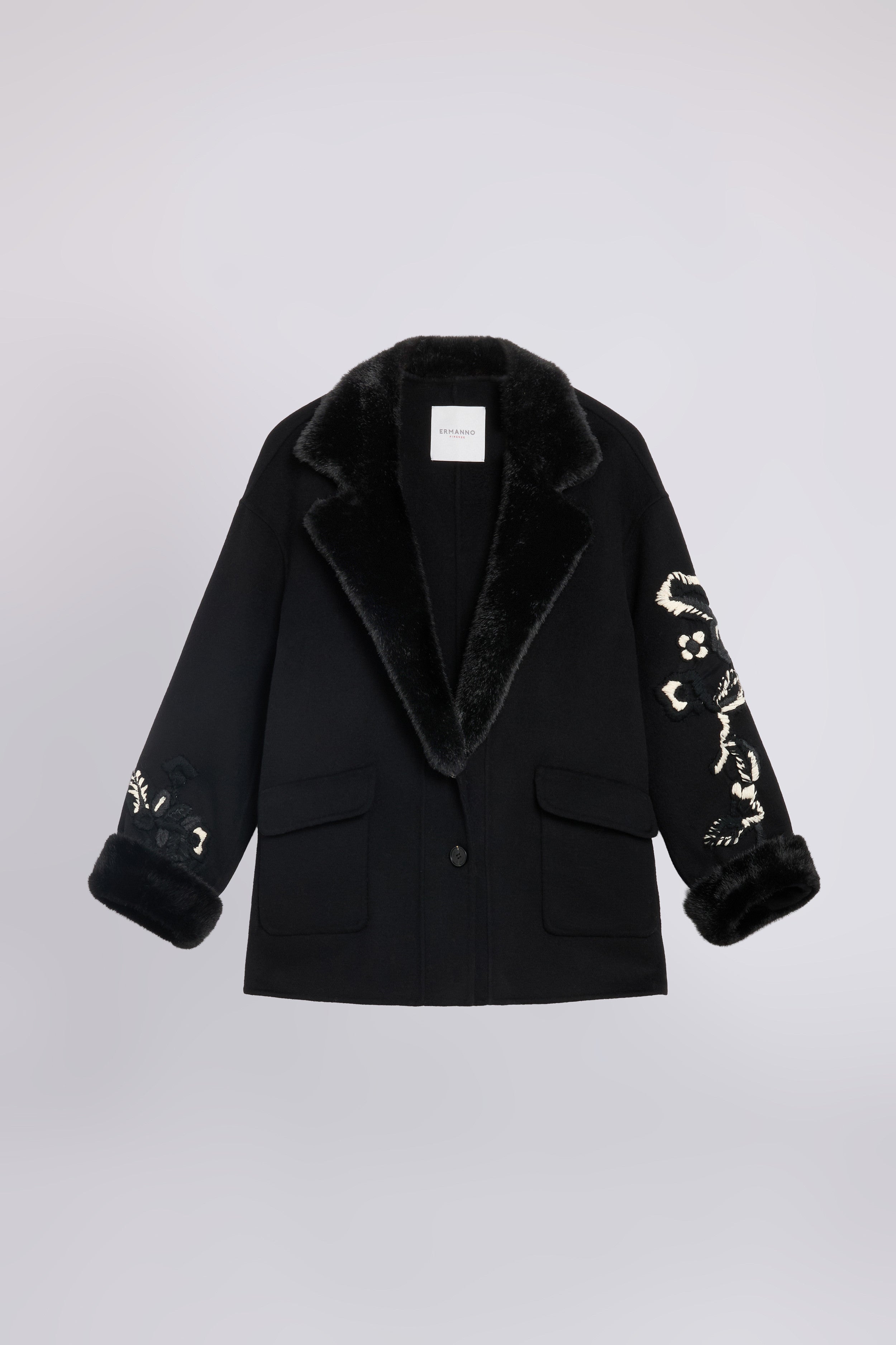 BLOUSON AVEC COL EN FAUX FOURRURE ET BRODERIES EN LAINE