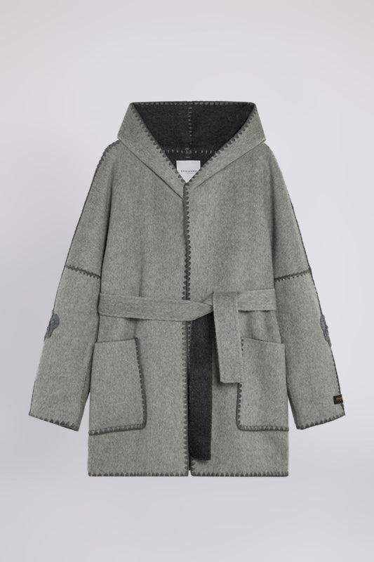 CAPPOTTO DOUBLE BICOLORE CON RICAMI IN LANA