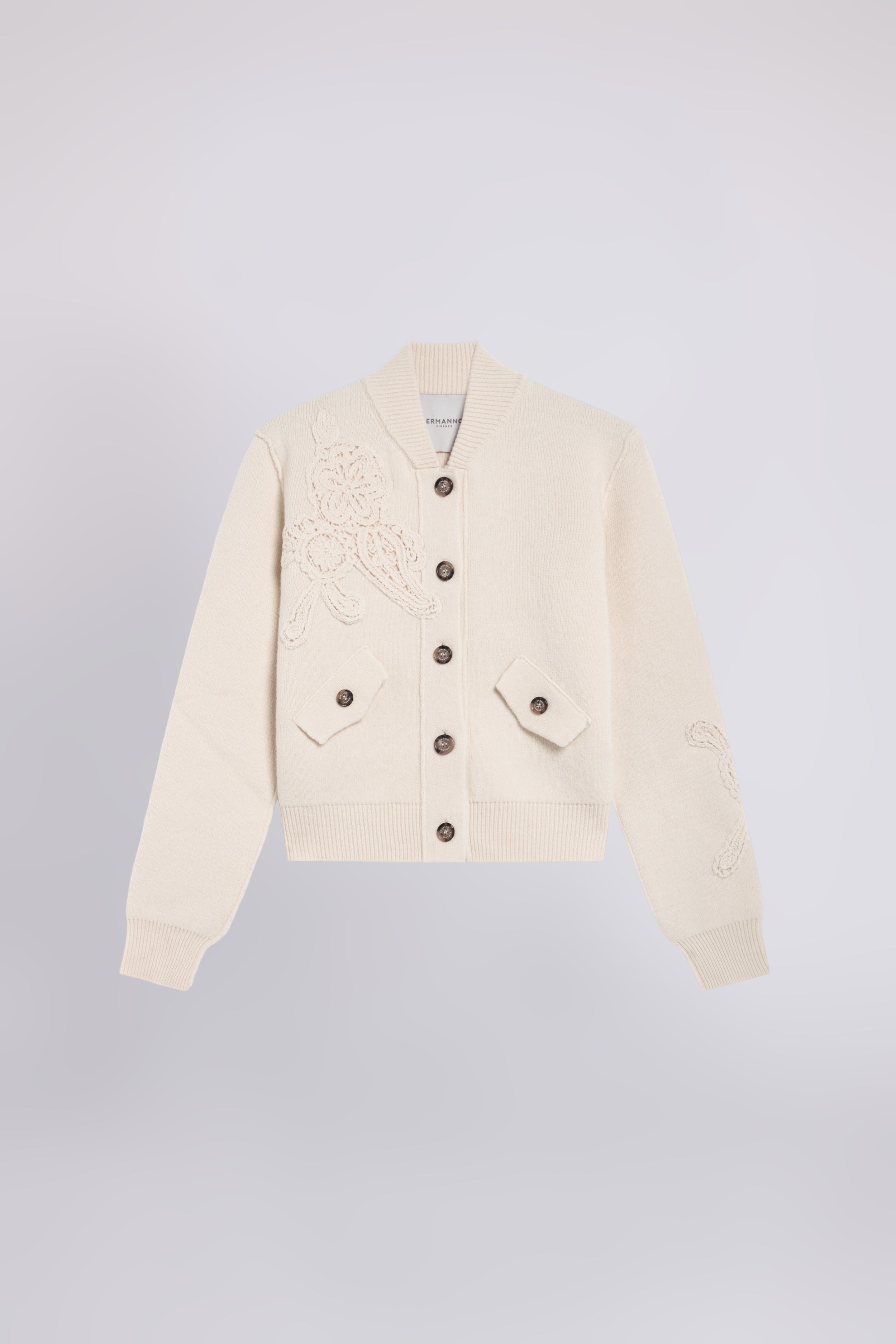 BLOUSON BOMBER EN MAILLE AVEC BRODERIE MACRAMĖ