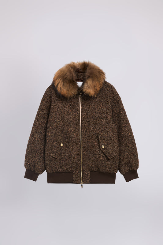 BLOUSON BOMBER EN TWEED AVEC COL EN FOURRURE