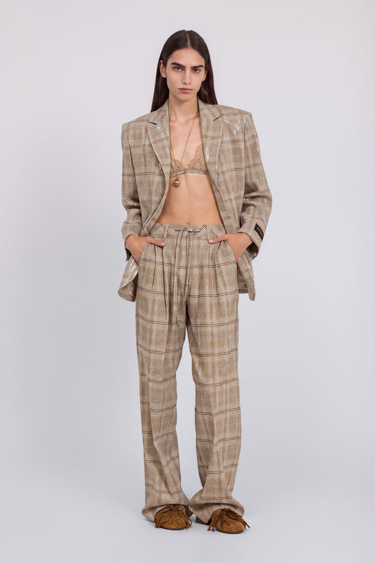 CHECKED SINGLE BREASTED BLAZER WITH SEQUINS