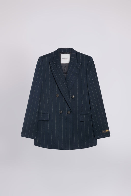 DOUBLE-BREASTED LUREX PINSTRIPED BLAZER