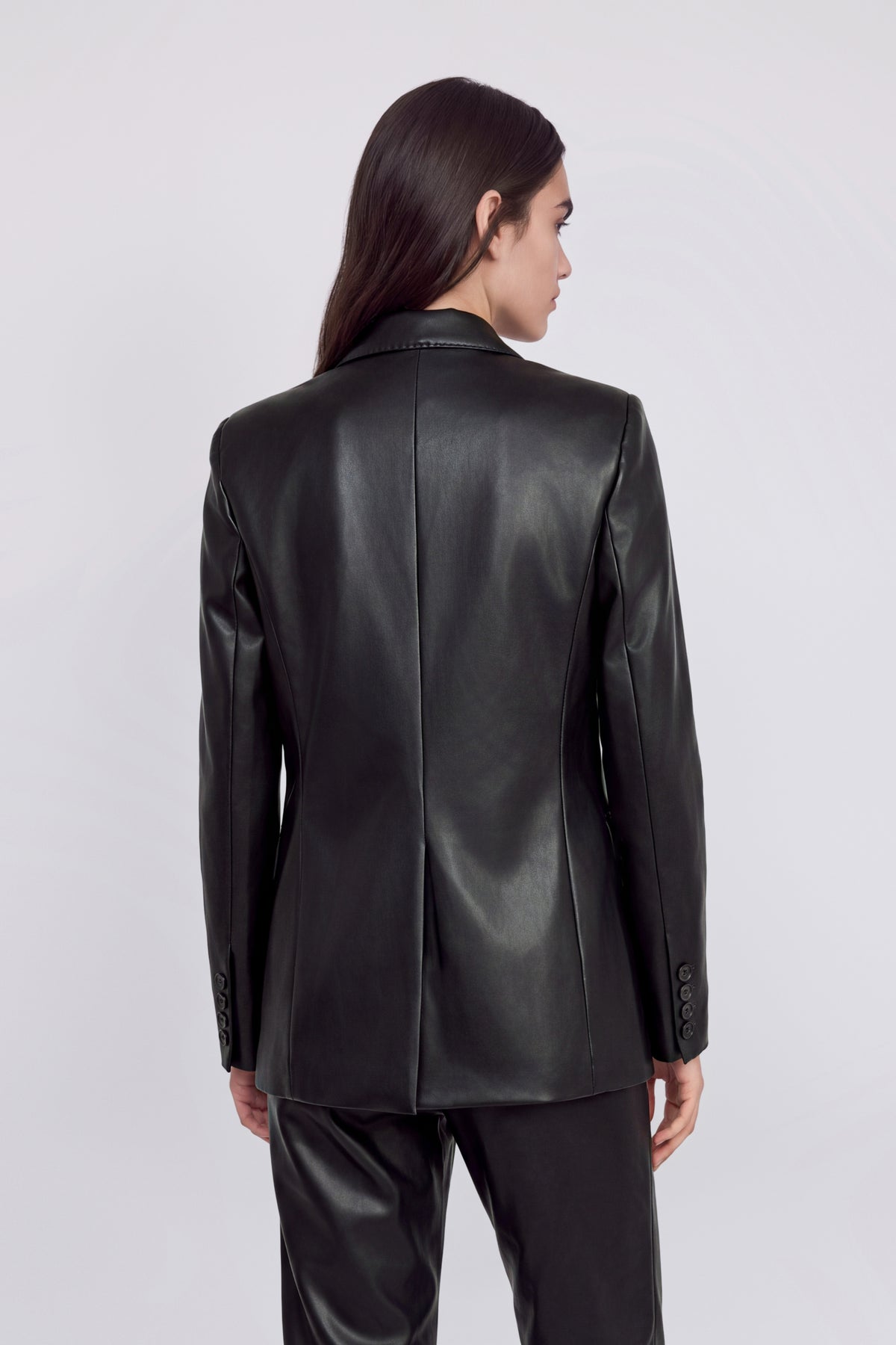 DOUBLE BREASTED FAUX LEATHER BLAZER WITH SCARF