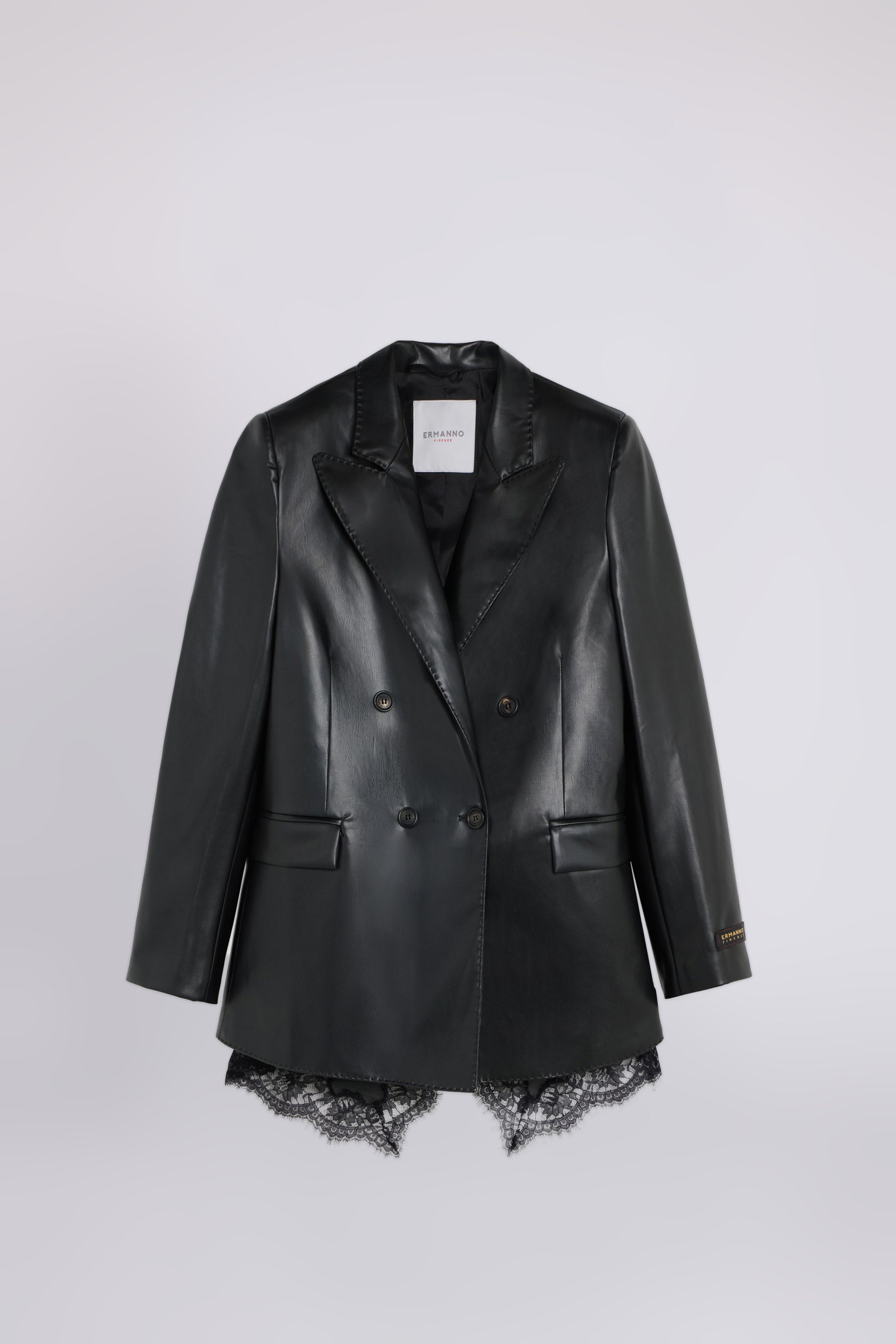 BLAZER DOUBLE-BOUTTONAGE EN FAUX CUIR AVEC FOULARD