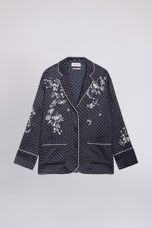 CHEMISE À POIS EN SATIN AVEC BRODERIES FLORALES EN MICRO-PAILLETTES