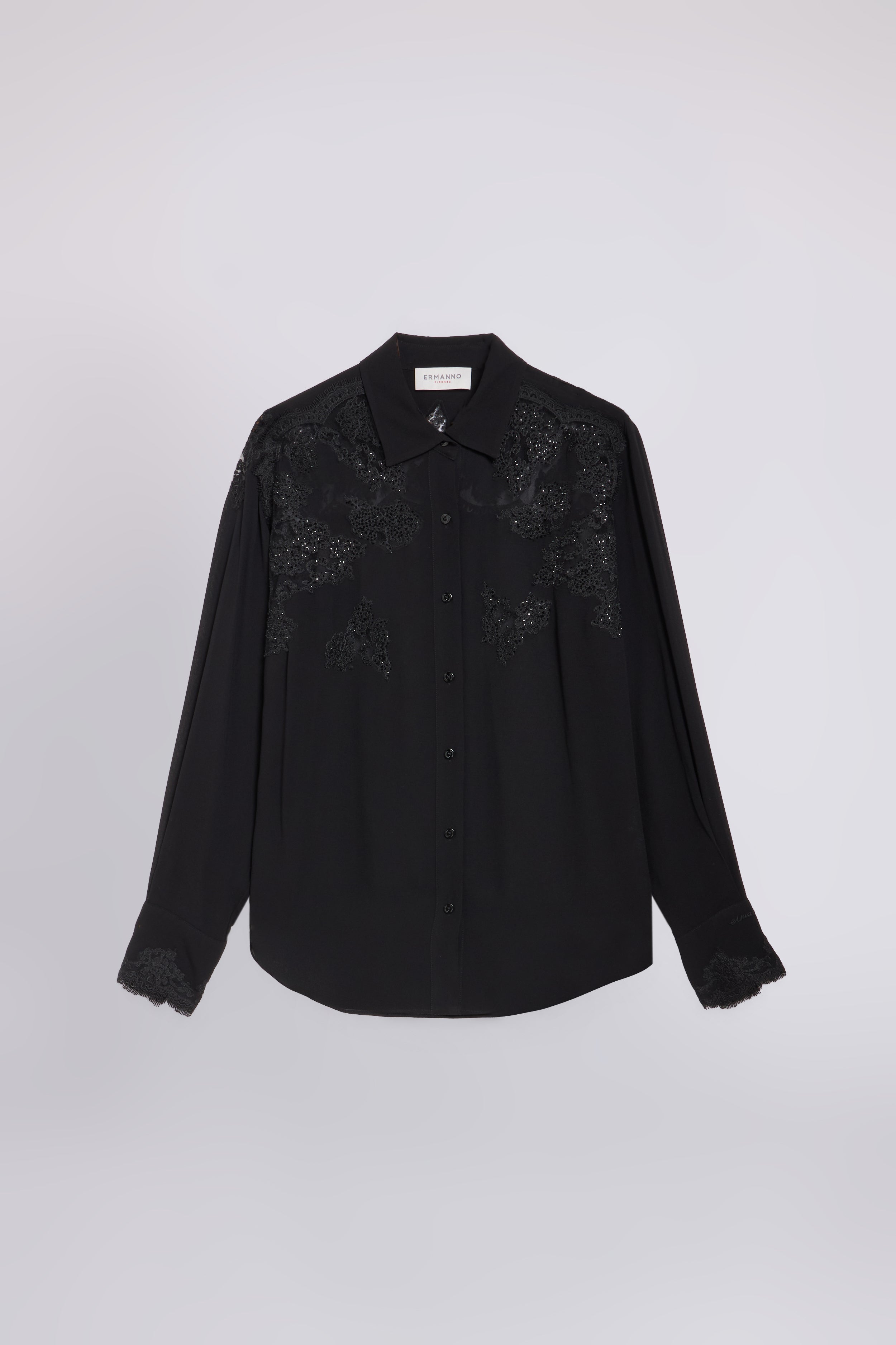GEORGETTE SHIRT WITH LACE AND RHINESTONES